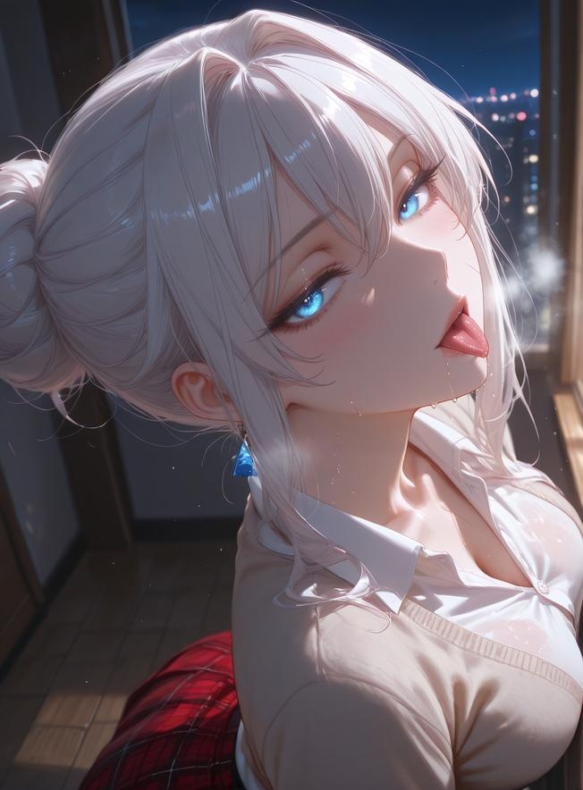 AI Generated Anime Girl - Scarlet El Vandimion: School Uniform, White Shirt, Busty, Red Skirt, Mirror Selfie 162P