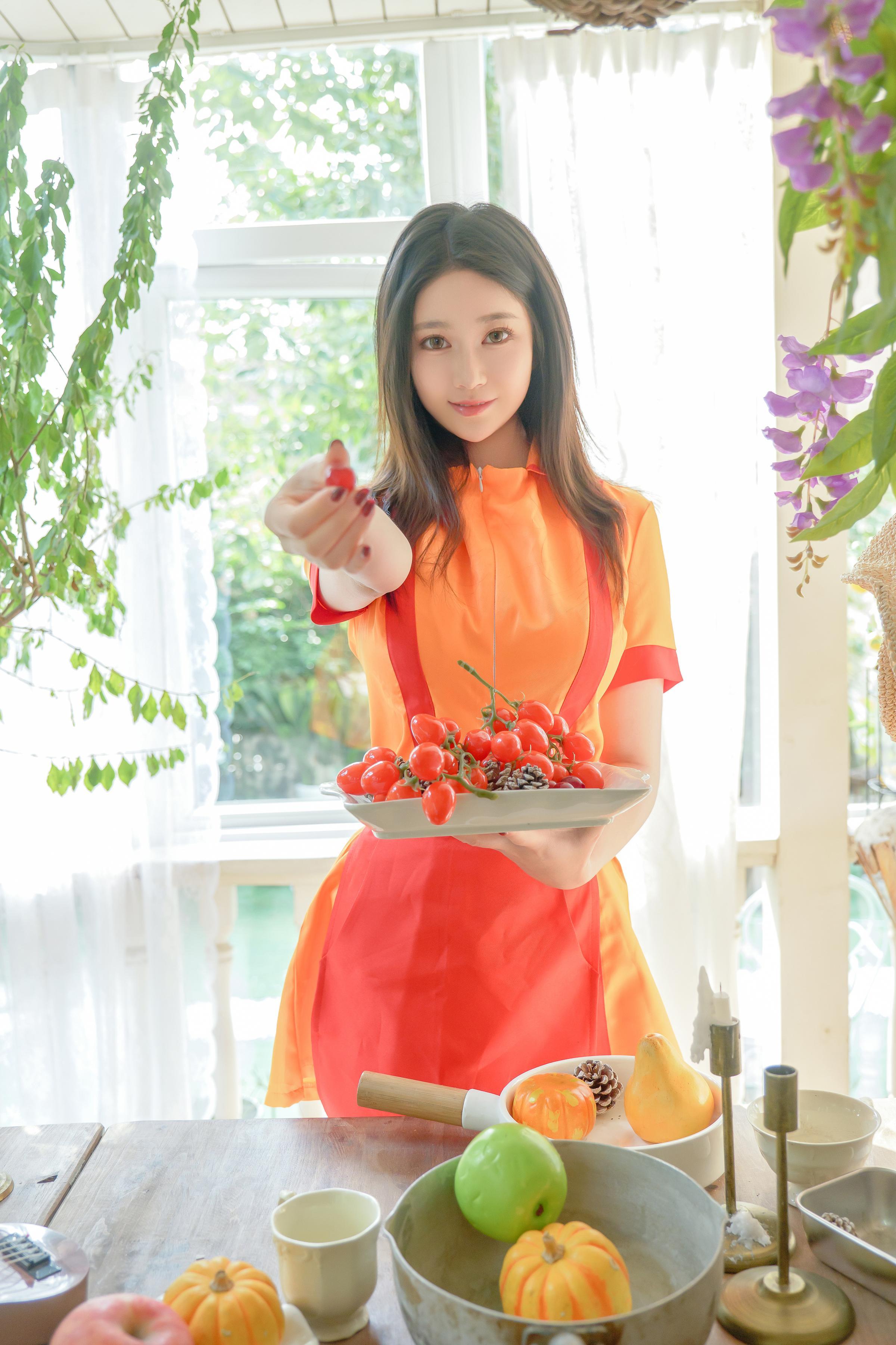 [写真] 年年Nnian - 破産姐妹：オレンジ色のウェイトレス短裙 美脚ハイヒール制服写真 80P