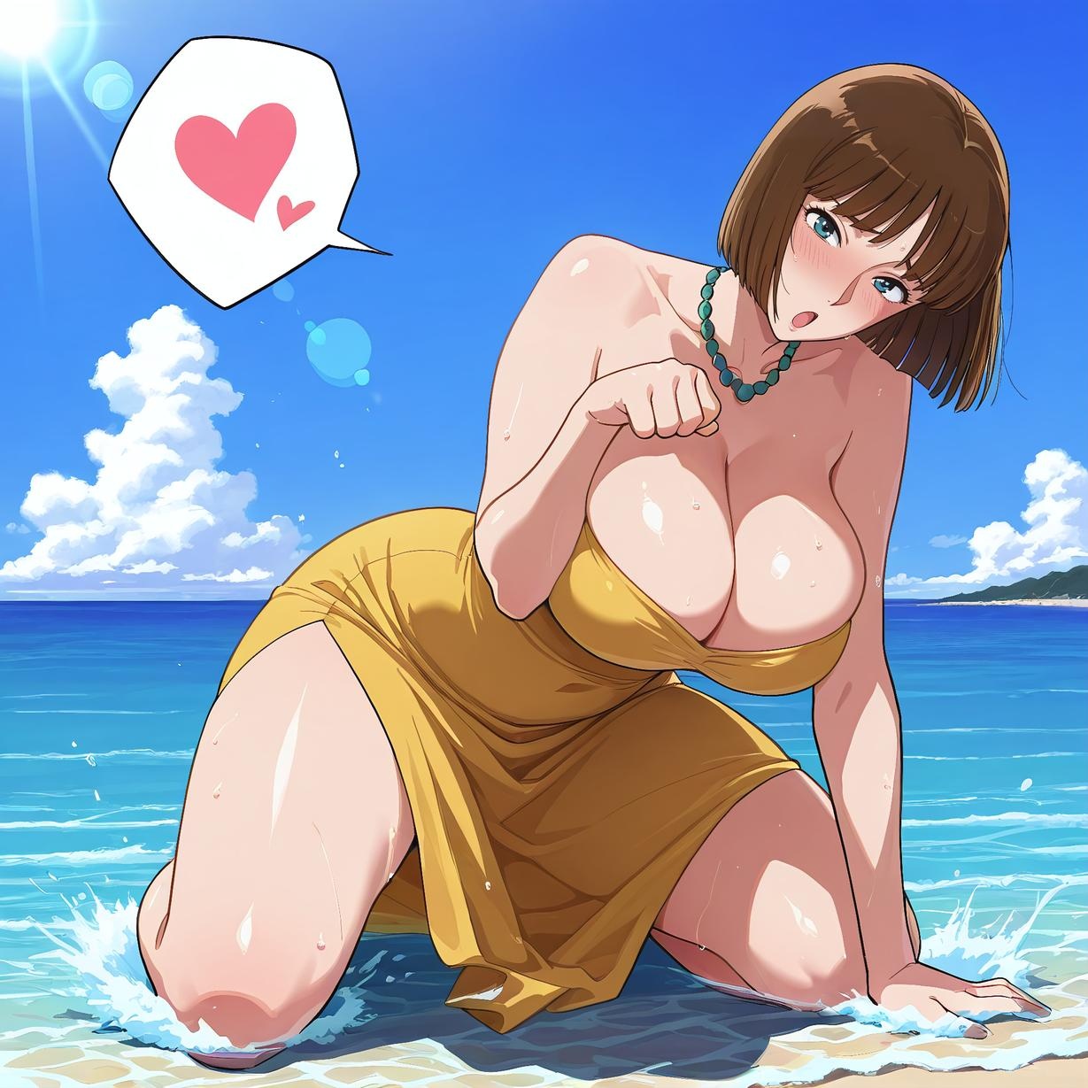 Cô Gái Anime Tạo Ra Bằng AI - 名侦探柯南 佐山明子: Bãi Biển Ẩm Ơt, Ngực Đầy Đặn, Váy Bơi Xanh Lam 72P