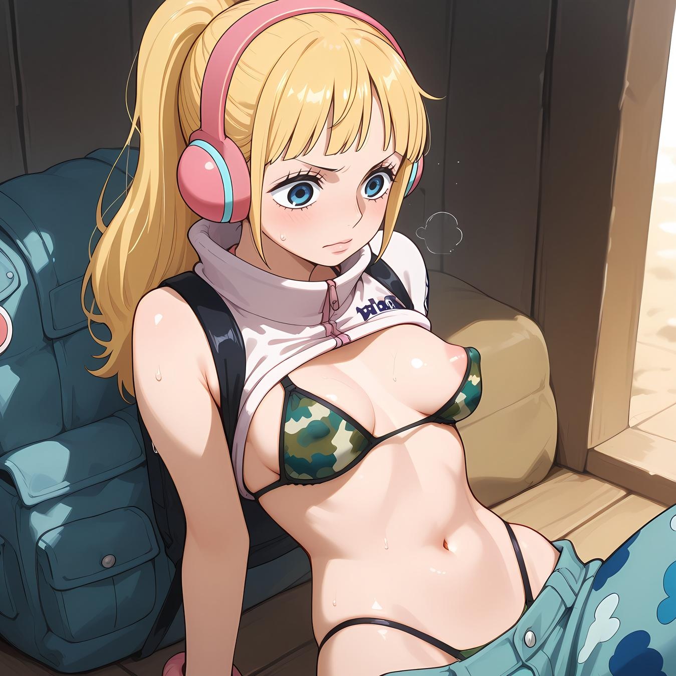 Cô Gái Anime Tạo Bởi AI - Hải Tặc Vương Yunbai: Tóc Vàng, Tai Nghe, Bikini Ngực Khủng, Quần Ngụy Trang 42P
