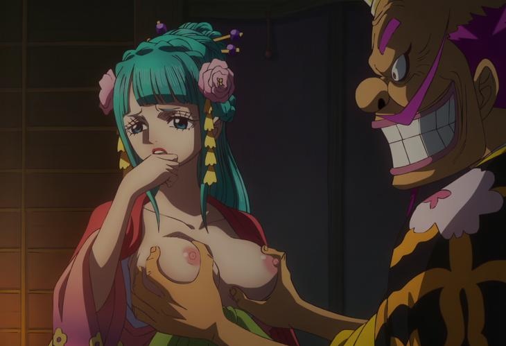 AI Generated Anime Girl - One Piece Hiyori Kozuki: Blue-Haired Busty Exposed Beauty with Curvy Legs 330P