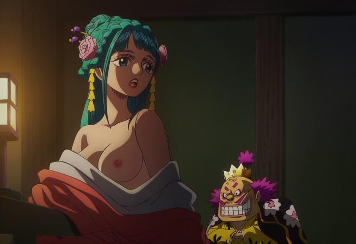 AI Generated Anime Girl - One Piece Hiyori Kozuki: Blue-Haired Busty Exposed Beauty with Curvy Legs 330P