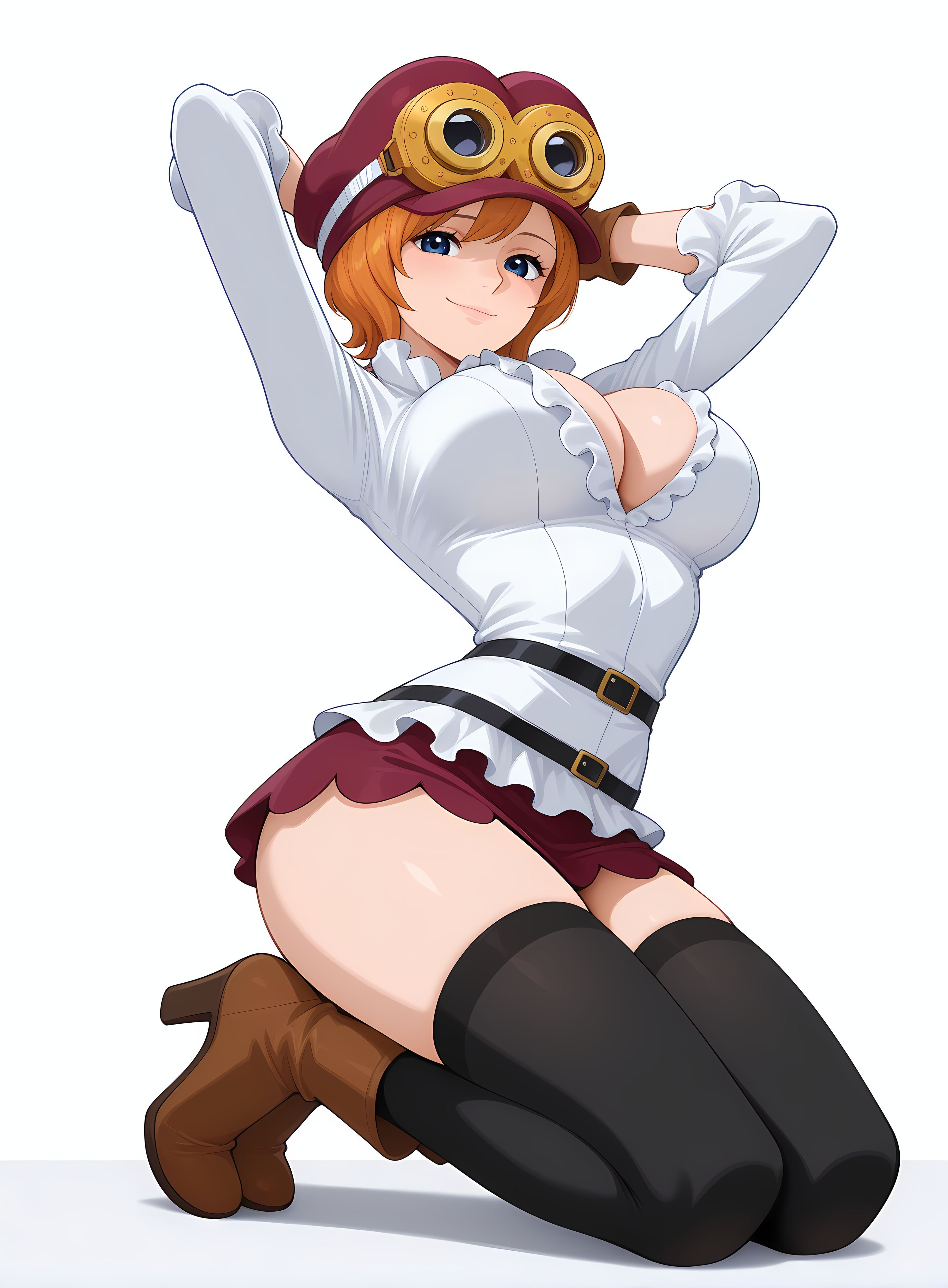 Cô Gái Anime Tạo Ra Bằng AI - Hải Tặc Vương Kẻ Lừa Đảo: Tóc Cam Kính Bảo Hộ Ngực Khủng Váy Ngắn Tất Đen 246P