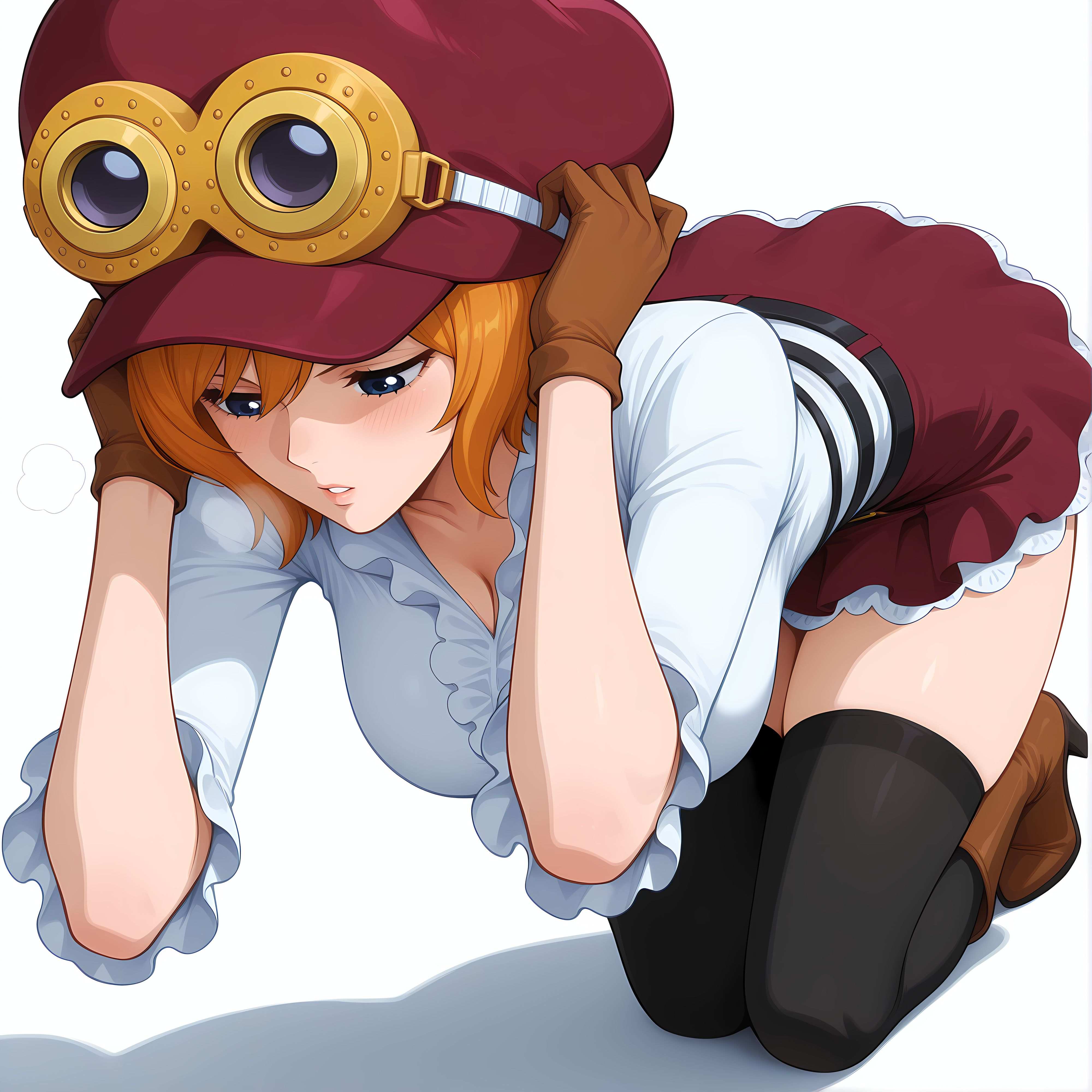 Cô Gái Anime Tạo Ra Bằng AI - Hải Tặc Vương Kẻ Lừa Đảo: Tóc Cam Kính Bảo Hộ Ngực Khủng Váy Ngắn Tất Đen 246P