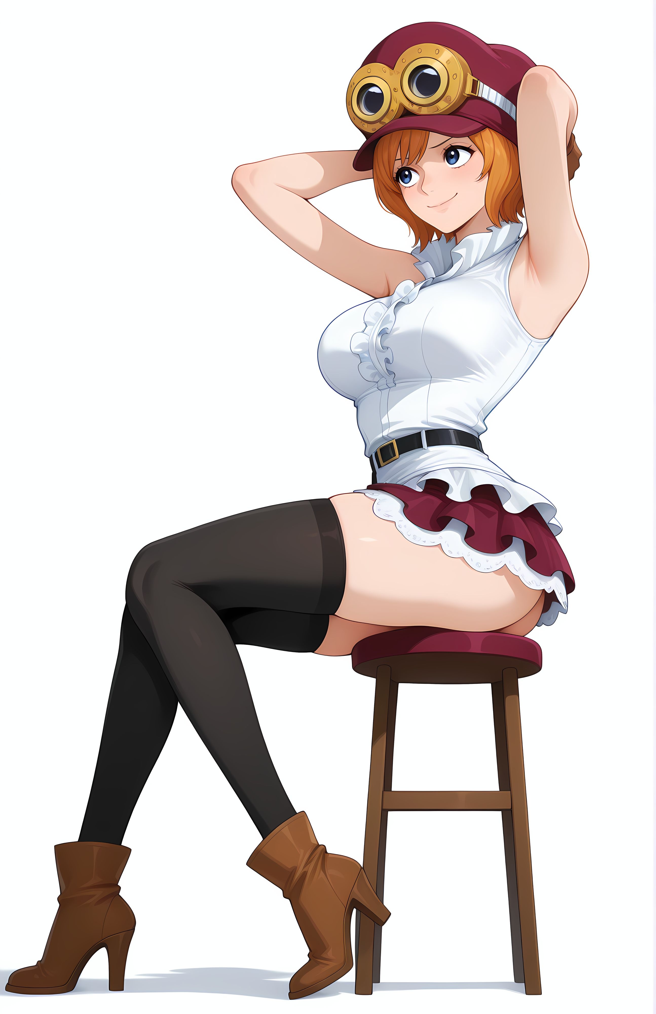 Cô Gái Anime Tạo Ra Bằng AI - Hải Tặc Vương Kẻ Lừa Đảo: Tóc Cam Kính Bảo Hộ Ngực Khủng Váy Ngắn Tất Đen 246P
