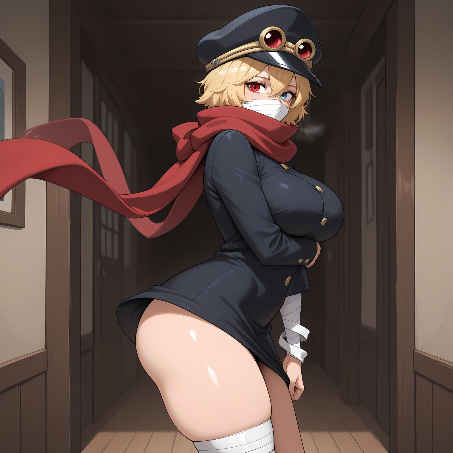 AI生成的動漫女孩 - 海賊王 軍子：黑色軍裝巨乳白虎露穴 翹臀美腿 73P