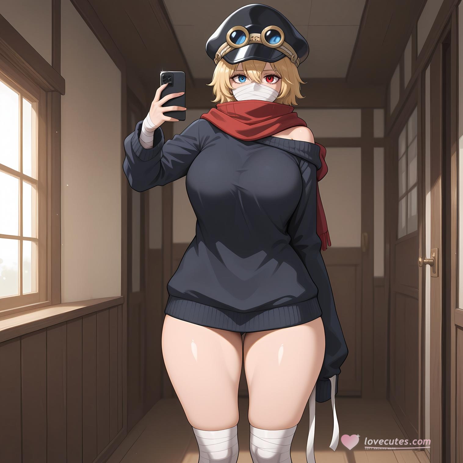 AI生成的動漫女孩 - 海賊王 軍子：黑色軍裝巨乳白虎露穴 翹臀美腿 73P