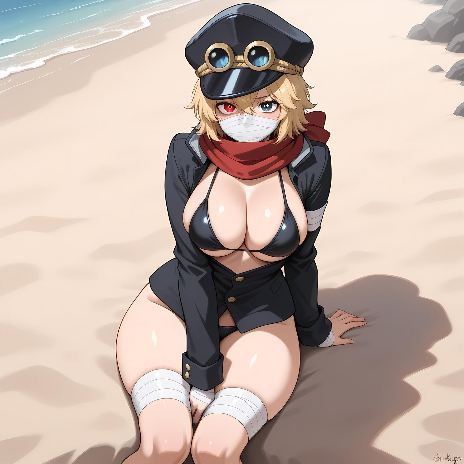 AI生成的動漫女孩 - 海賊王 軍子：黑色軍裝巨乳白虎露穴 翹臀美腿 73P