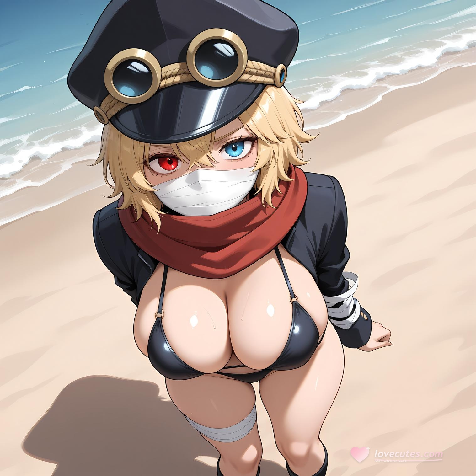 AI生成的動漫女孩 - 海賊王 軍子：黑色軍裝巨乳白虎露穴 翹臀美腿 73P