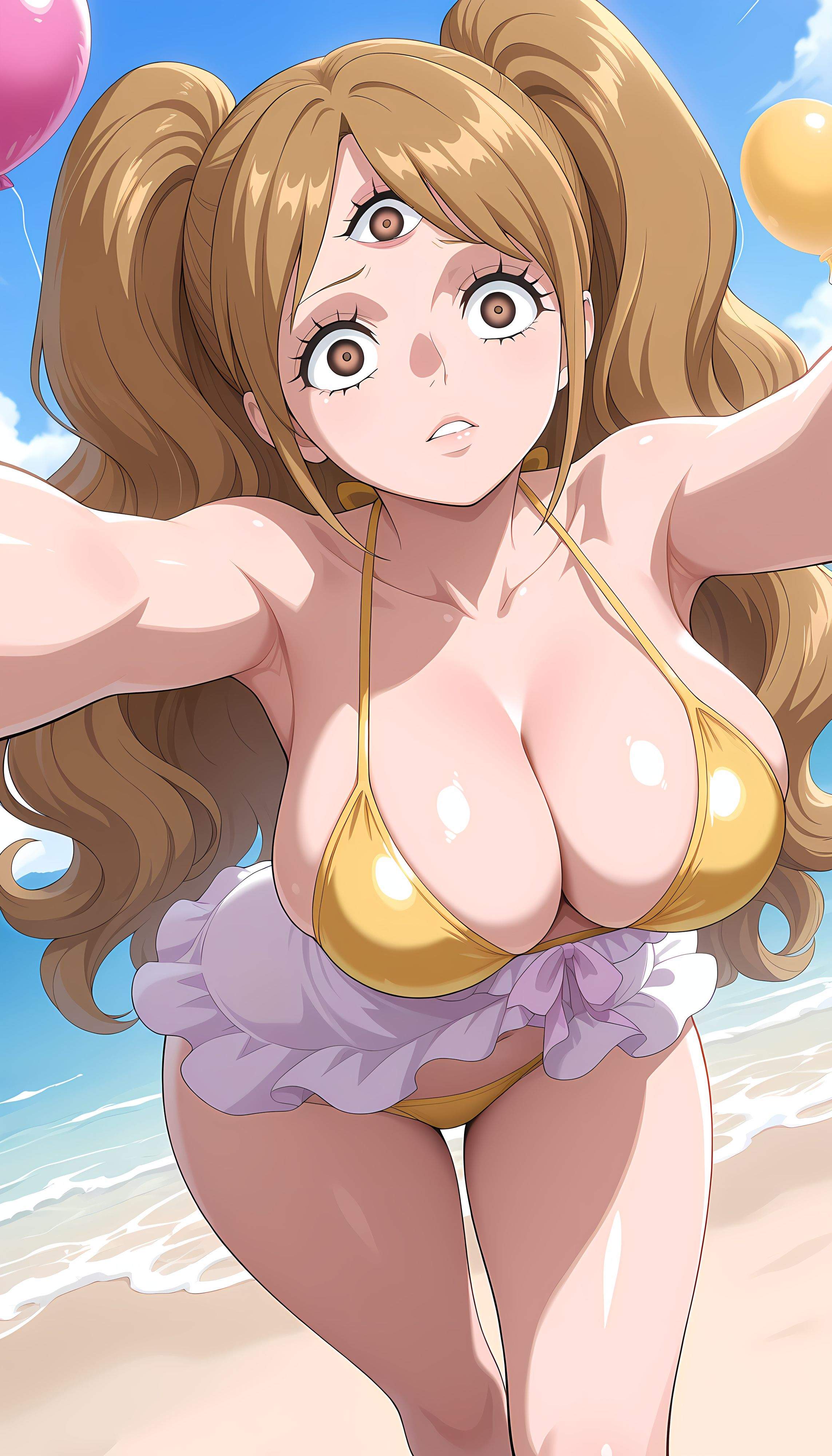 AI Generated Anime Girl - 海贼王 夏洛特·布琳：双马尾爆乳白虎湿身 泳装露点 391P