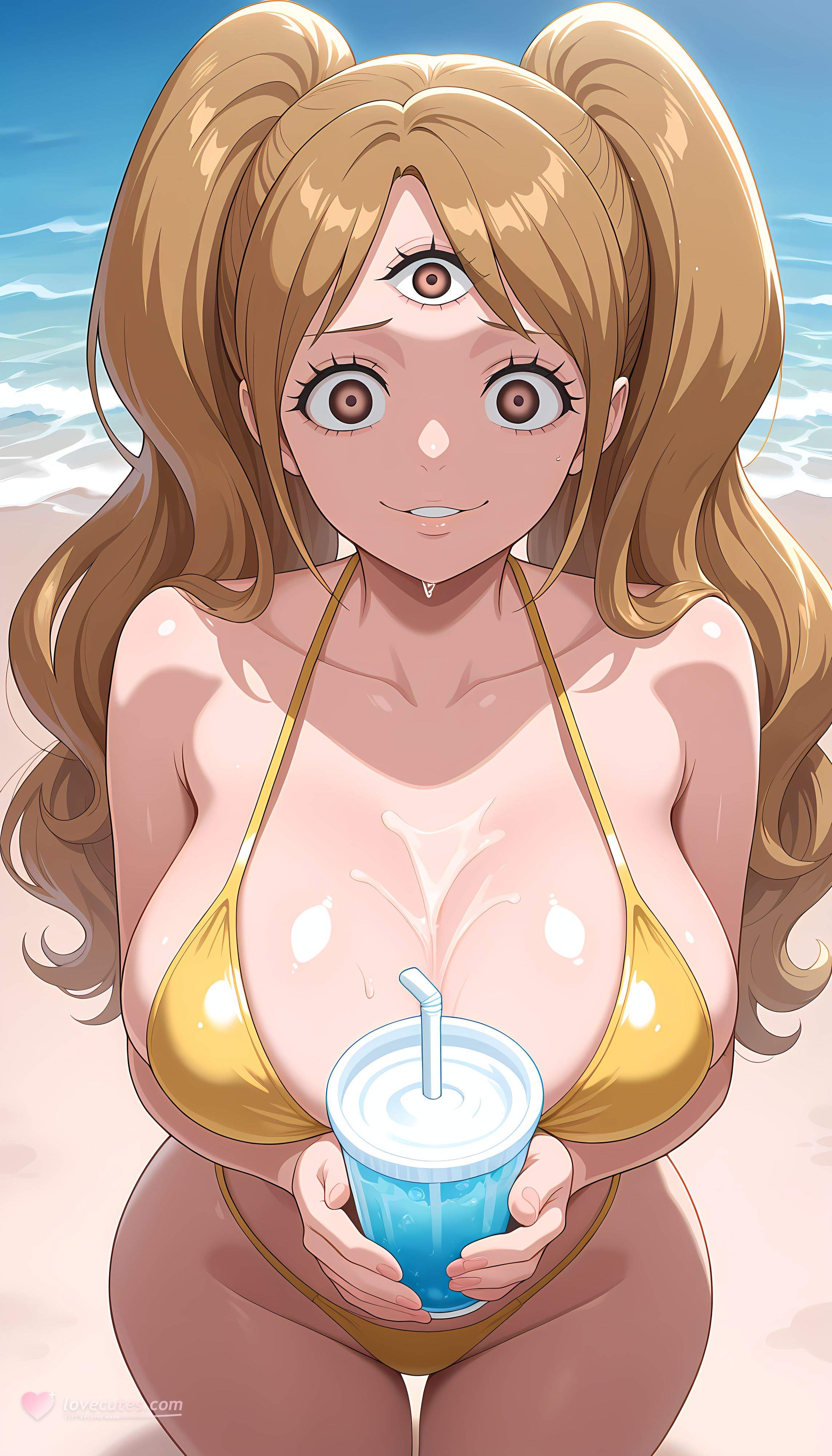 AI Generated Anime Girl - 海贼王 夏洛特·布琳：双马尾爆乳白虎湿身 泳装露点 391P