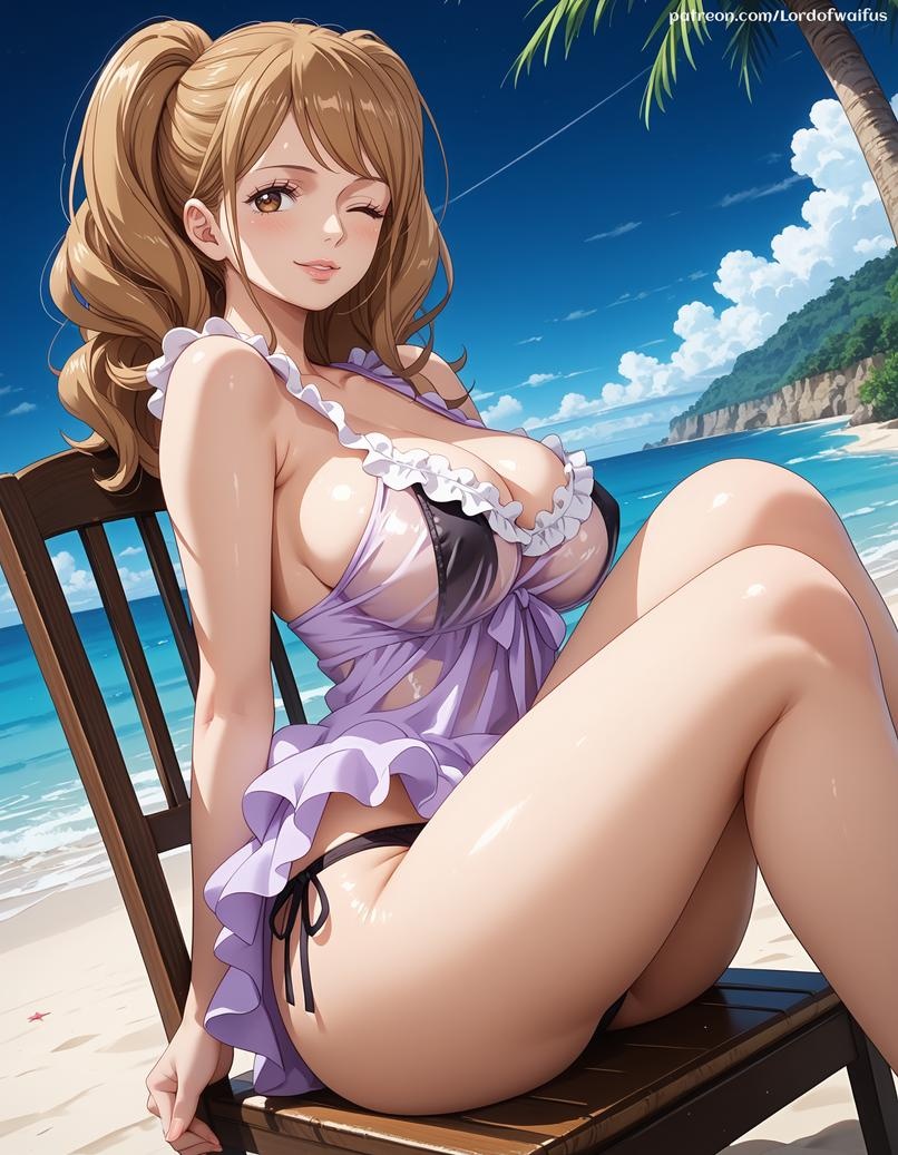 AI生成動漫女孩 - 海賊王 夏洛特·布琳：雙馬尾爆乳白虎濕身 泳裝露點 391P
