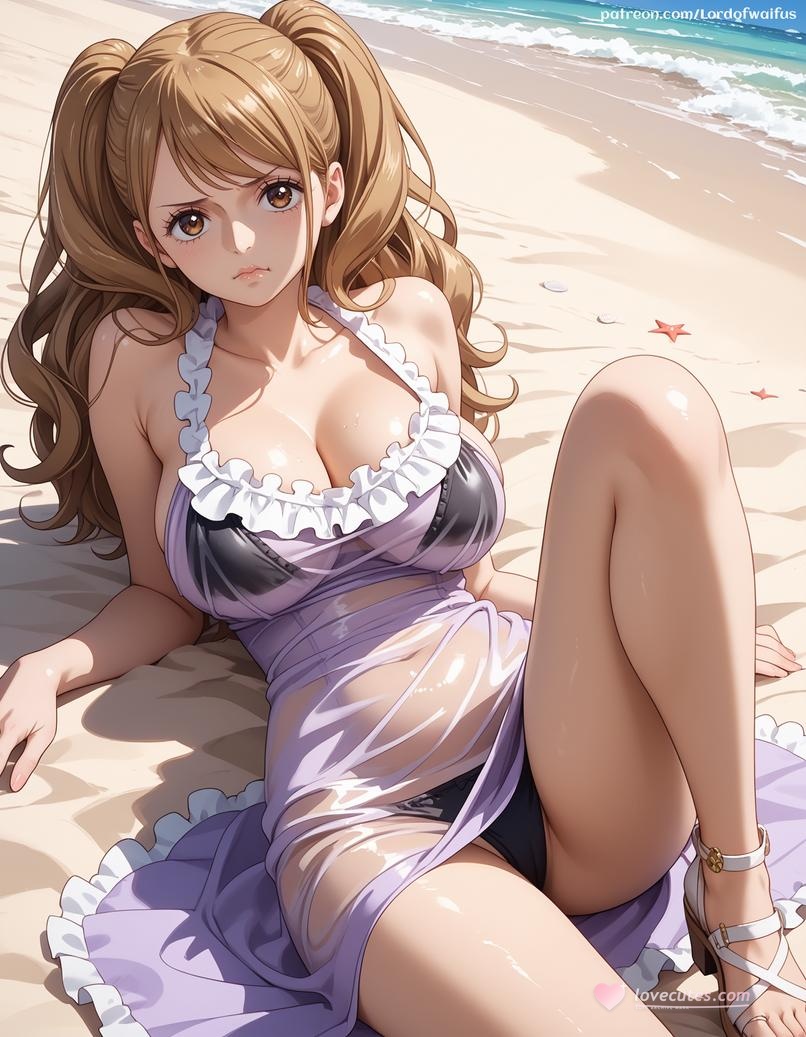 AI生成動漫女孩 - 海賊王 夏洛特·布琳：雙馬尾爆乳白虎濕身 泳裝露點 391P
