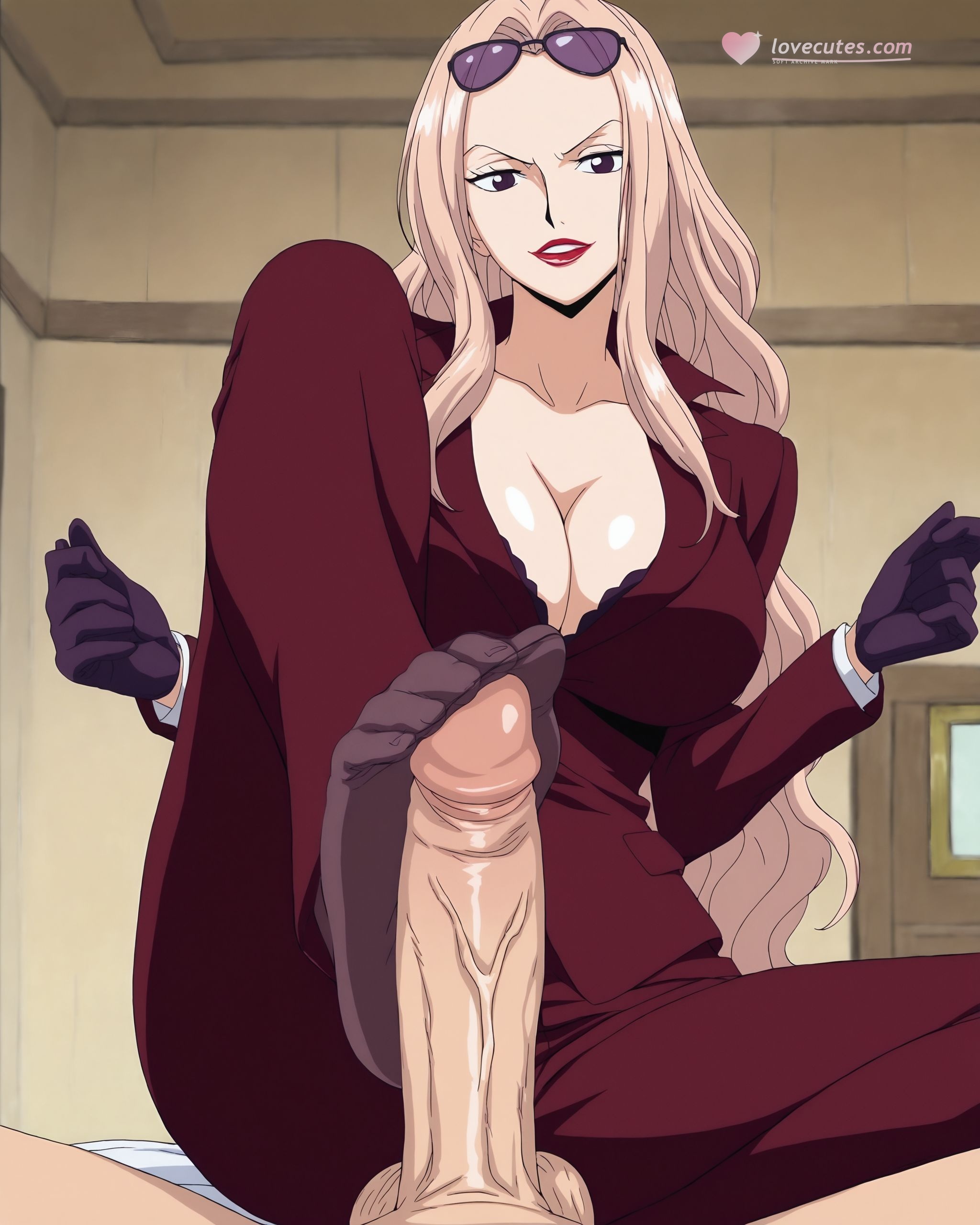 AI Generated Anime Girl - 海贼王 日奈：酒红西装巨乳露穴 湿身美腿 225P