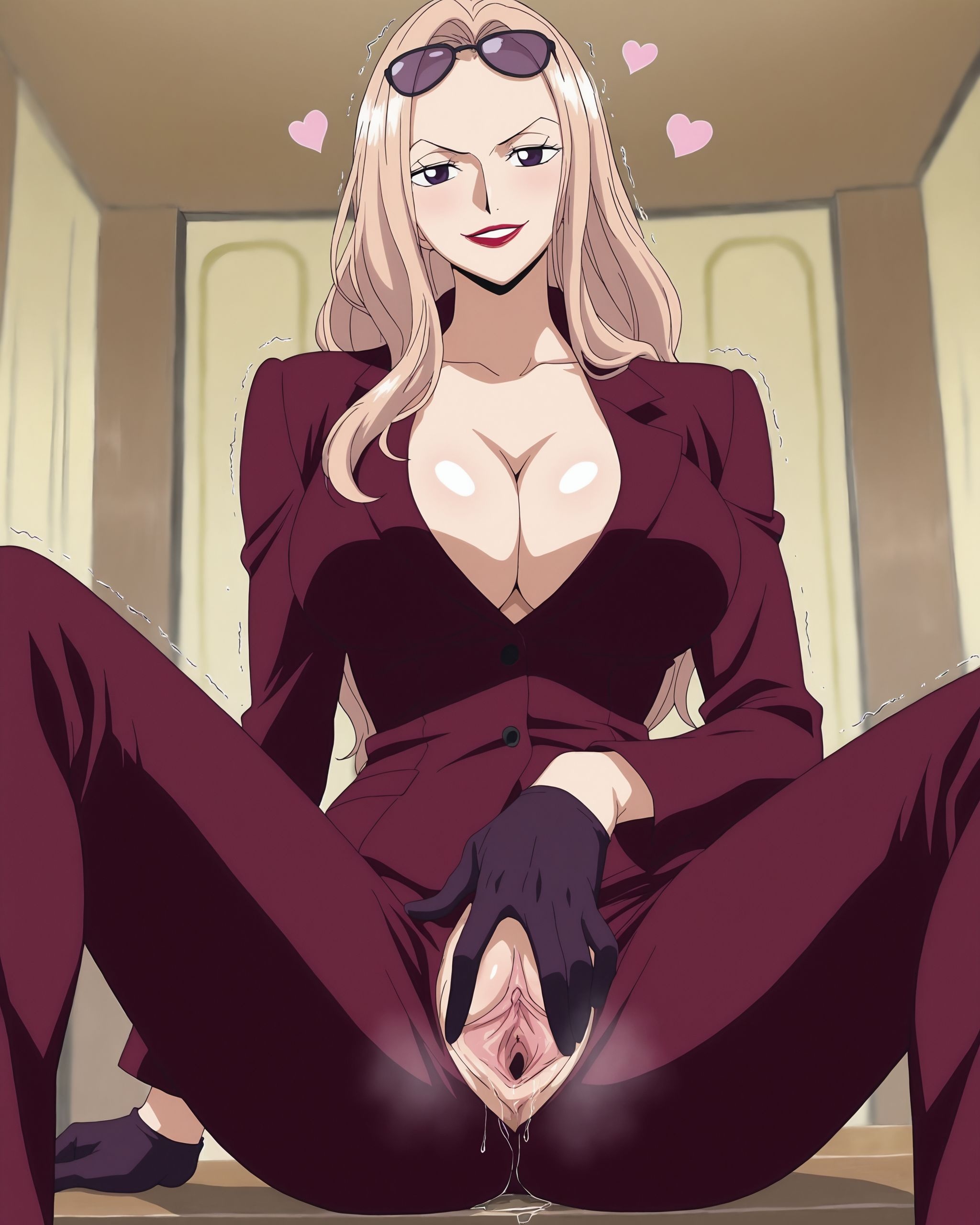 AI Generated Anime Girl - 海贼王 日奈：酒红西装巨乳露穴 湿身美腿 225P