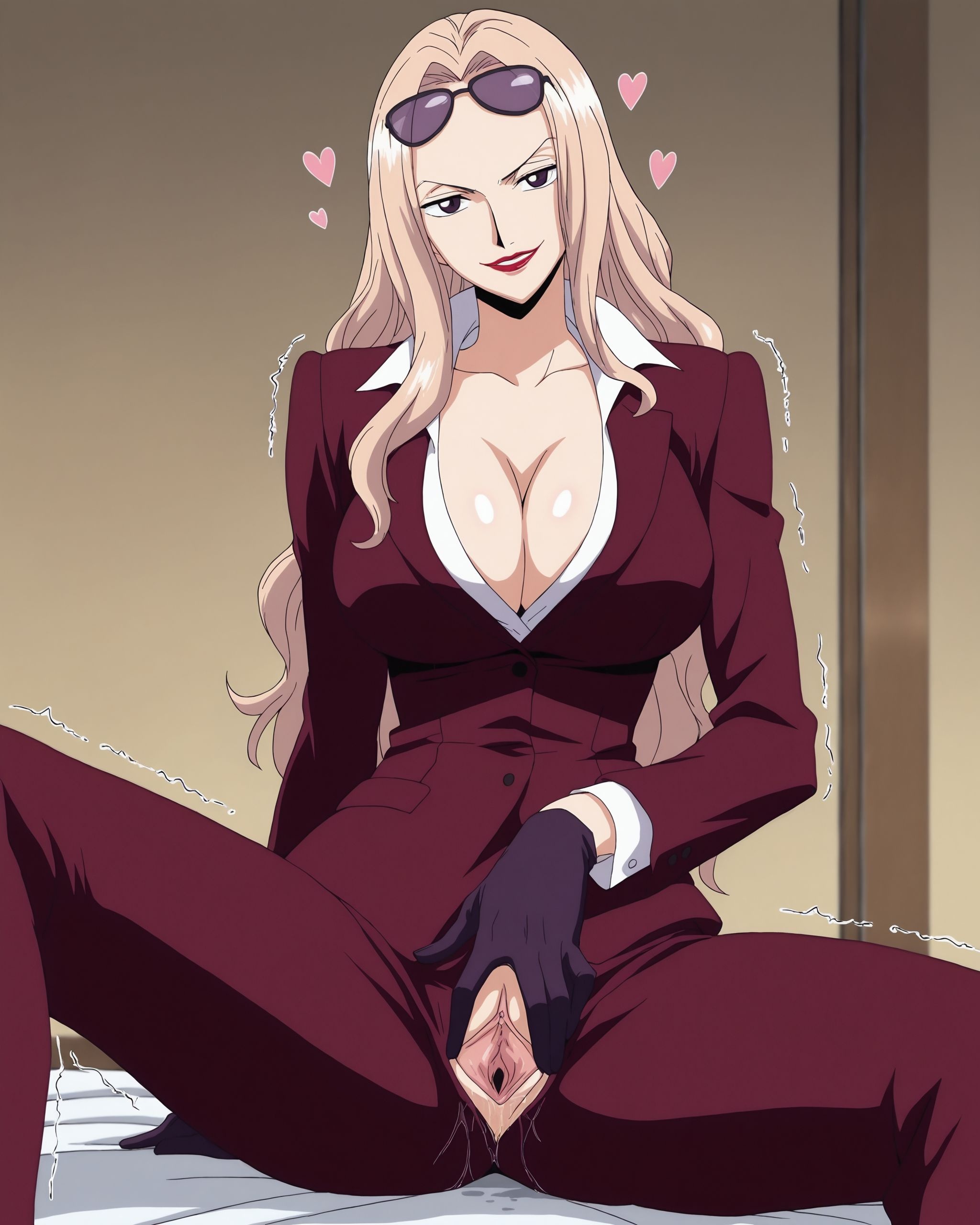 AI Generated Anime Girl - 海贼王 日奈：酒红西装巨乳露穴 湿身美腿 225P
