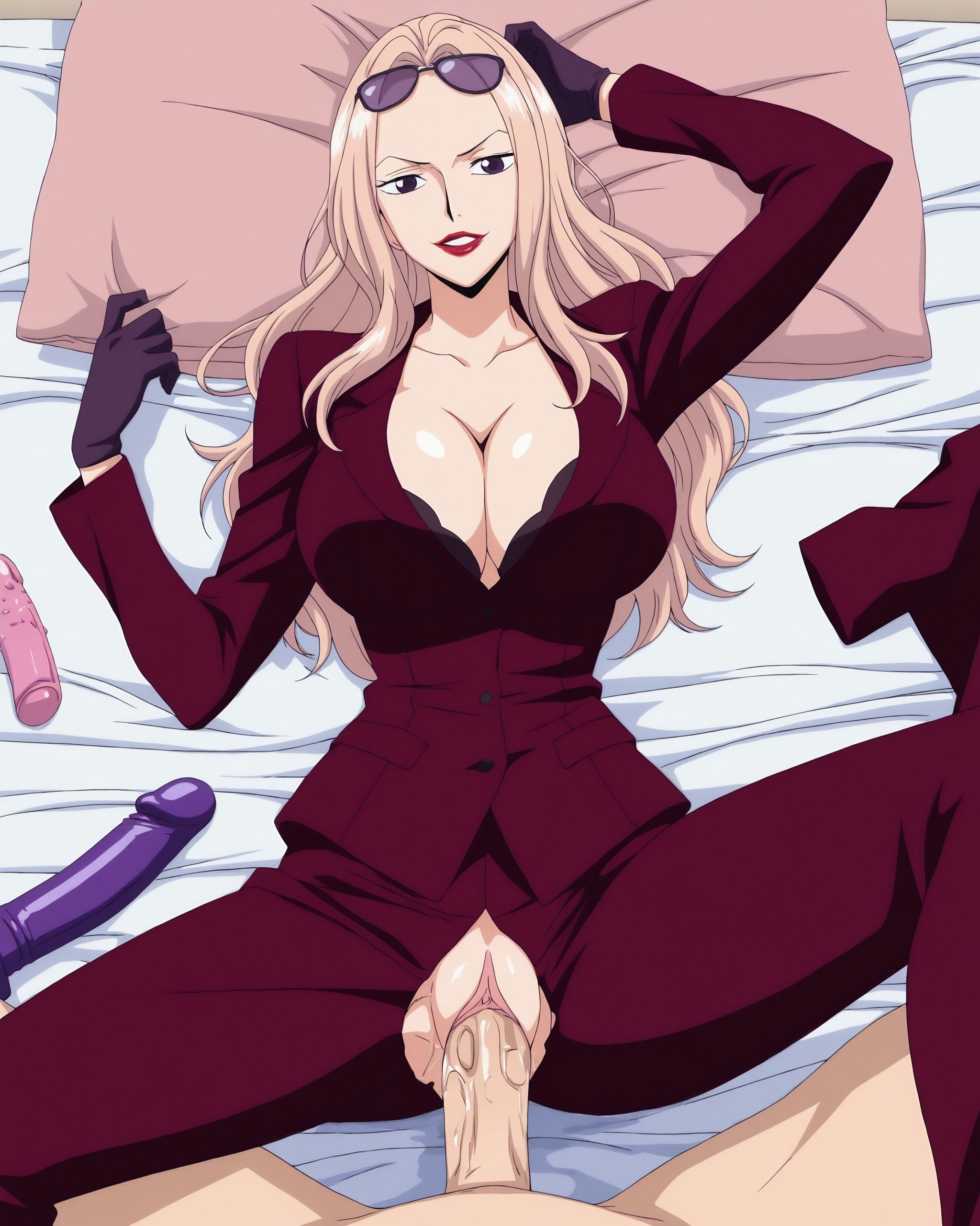 AI Generated Anime Girl - 海贼王 日奈：酒红西装巨乳露穴 湿身美腿 225P