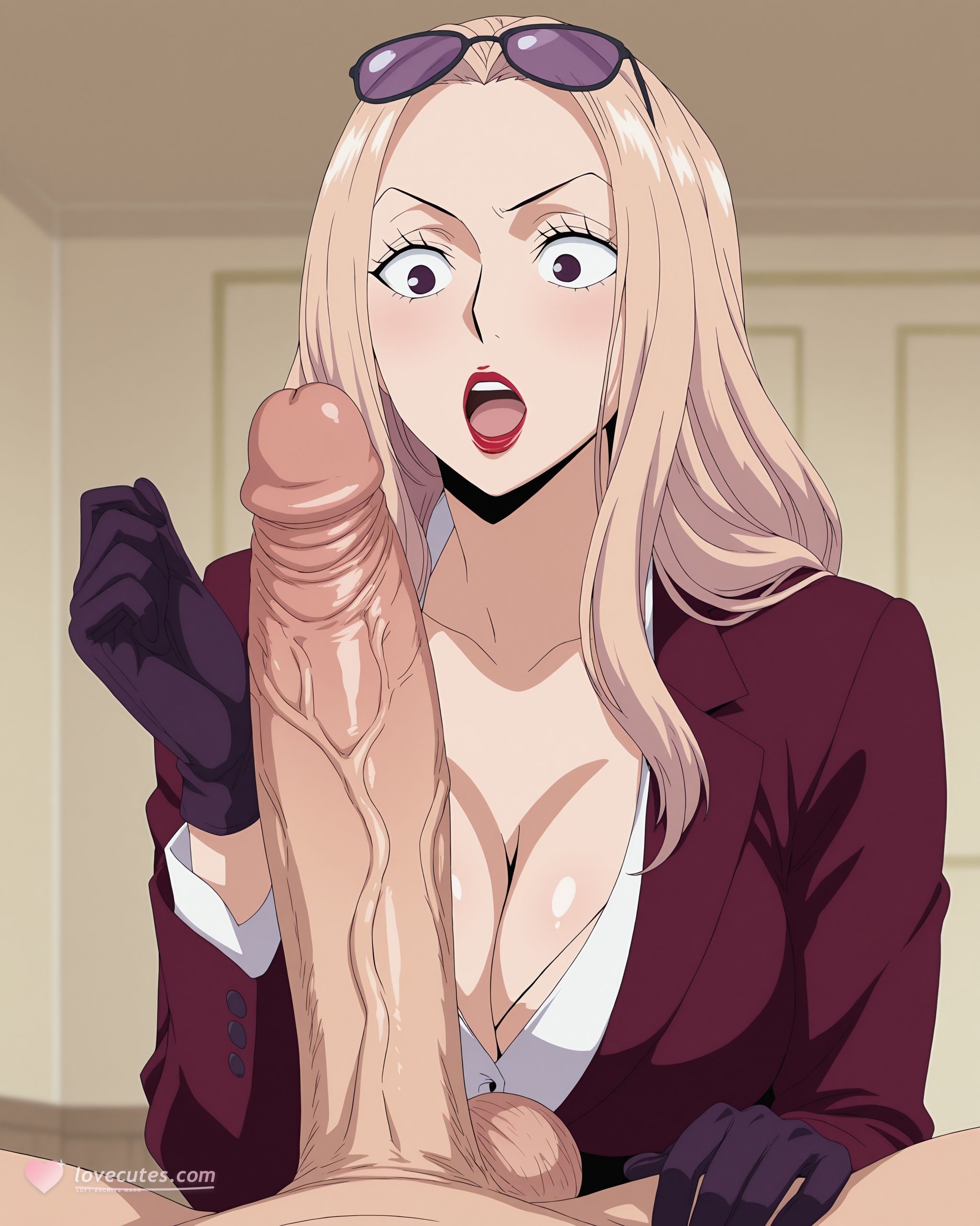 AI Generated Anime Girl - 海贼王 日奈：酒红西装巨乳露穴 湿身美腿 225P