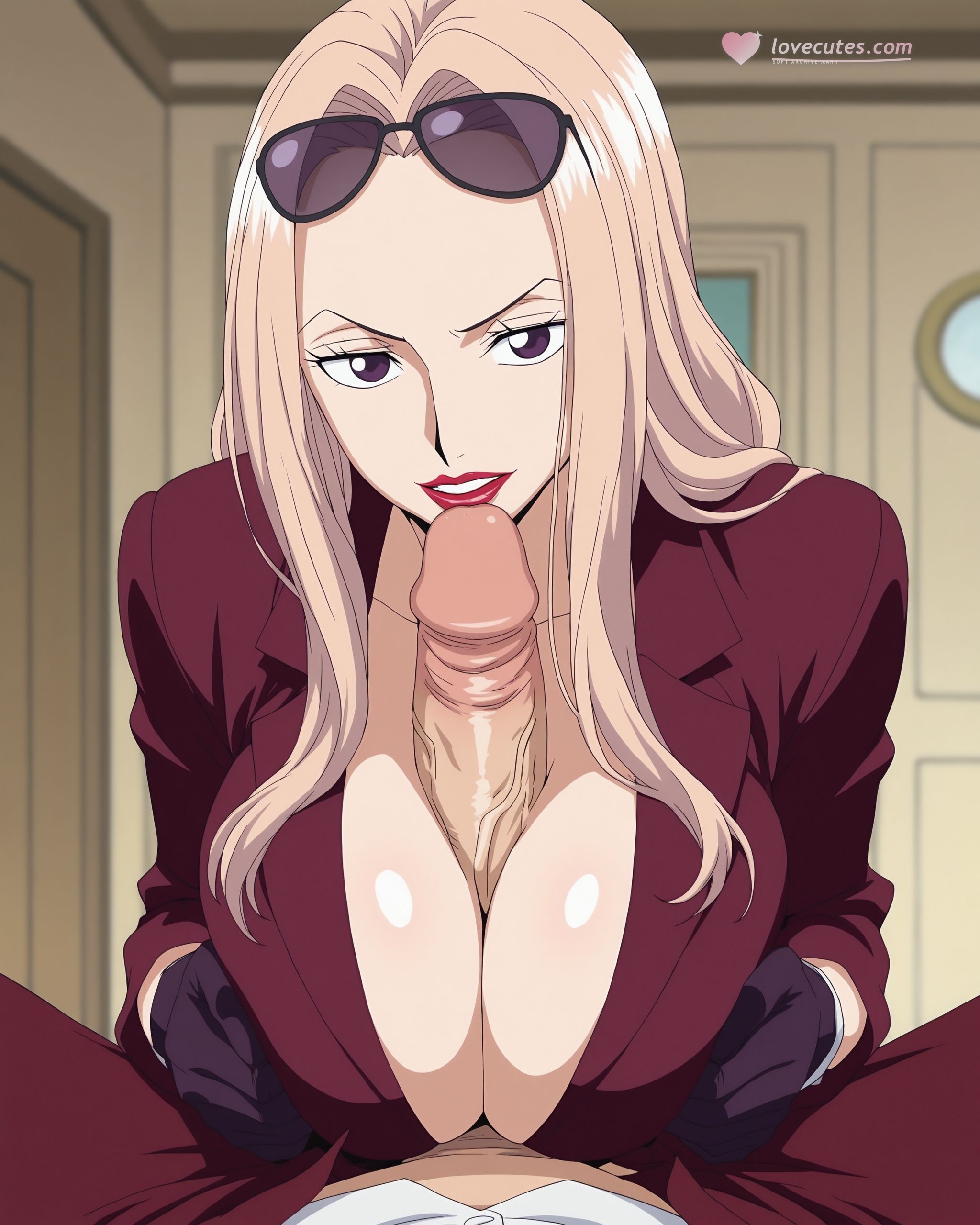 AI Generated Anime Girl - 海贼王 日奈：酒红西装巨乳露穴 湿身美腿 225P