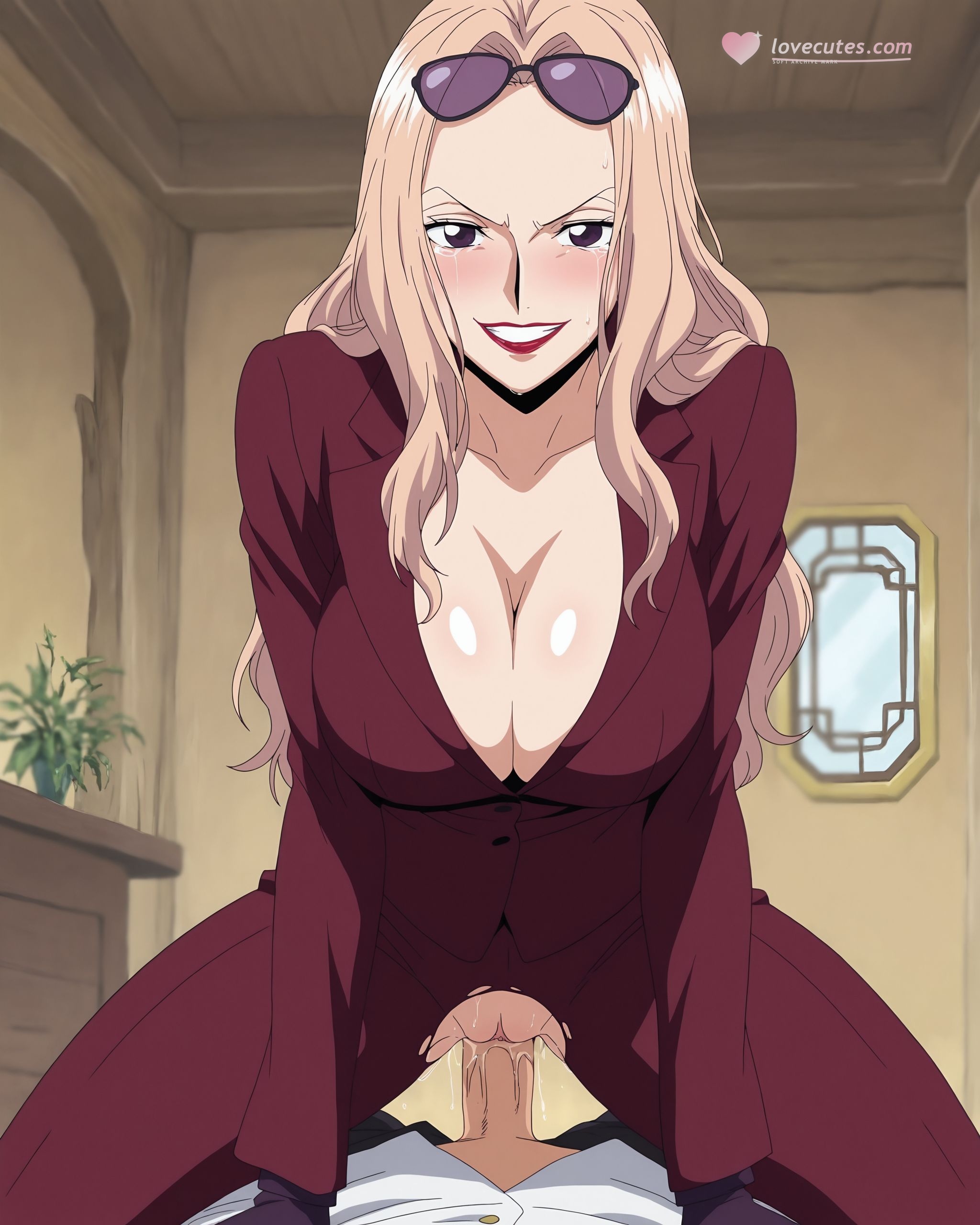 AI Generated Anime Girl - 海贼王 日奈：酒红西装巨乳露穴 湿身美腿 225P