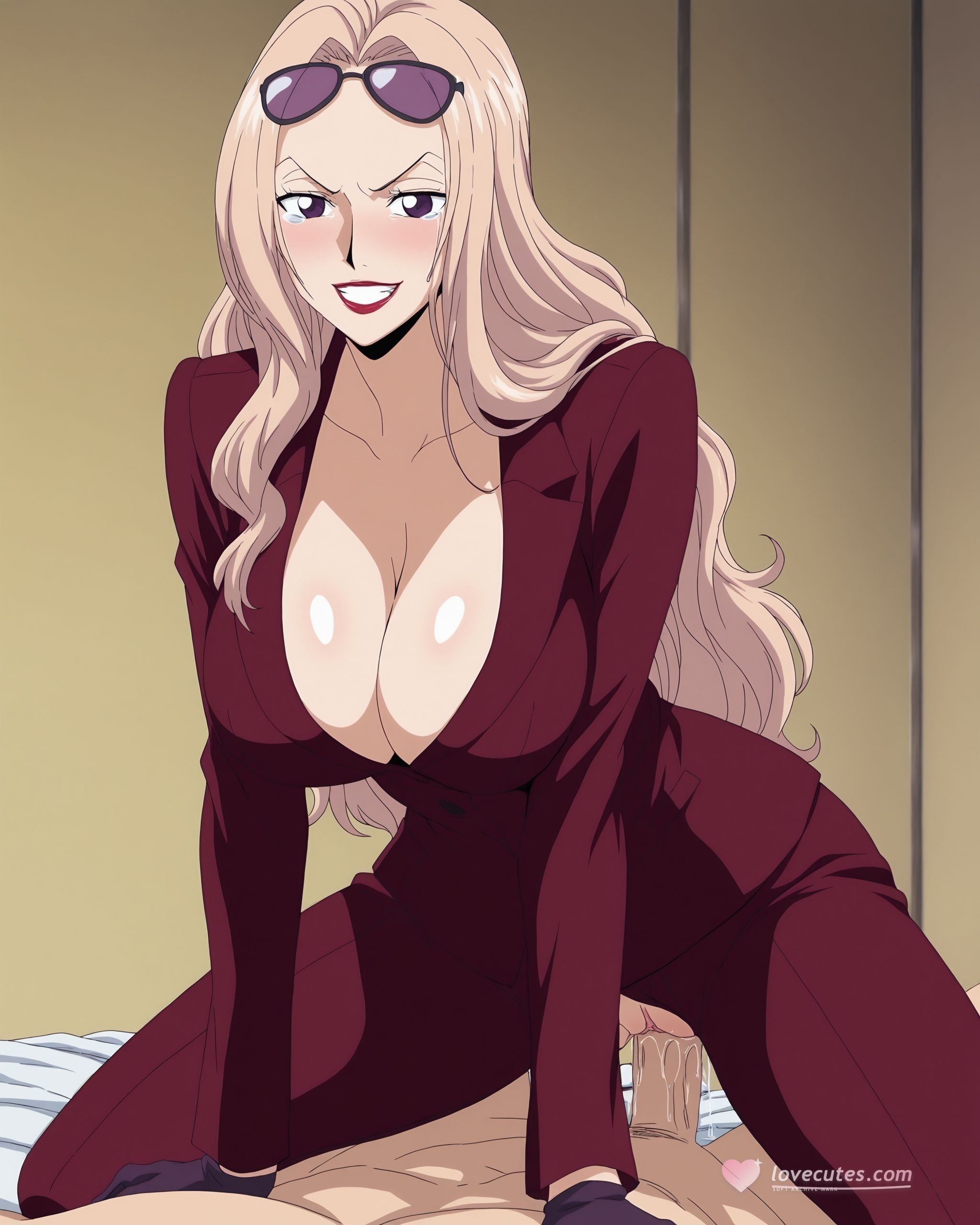 AI Generated Anime Girl - 海贼王 日奈：酒红西装巨乳露穴 湿身美腿 225P