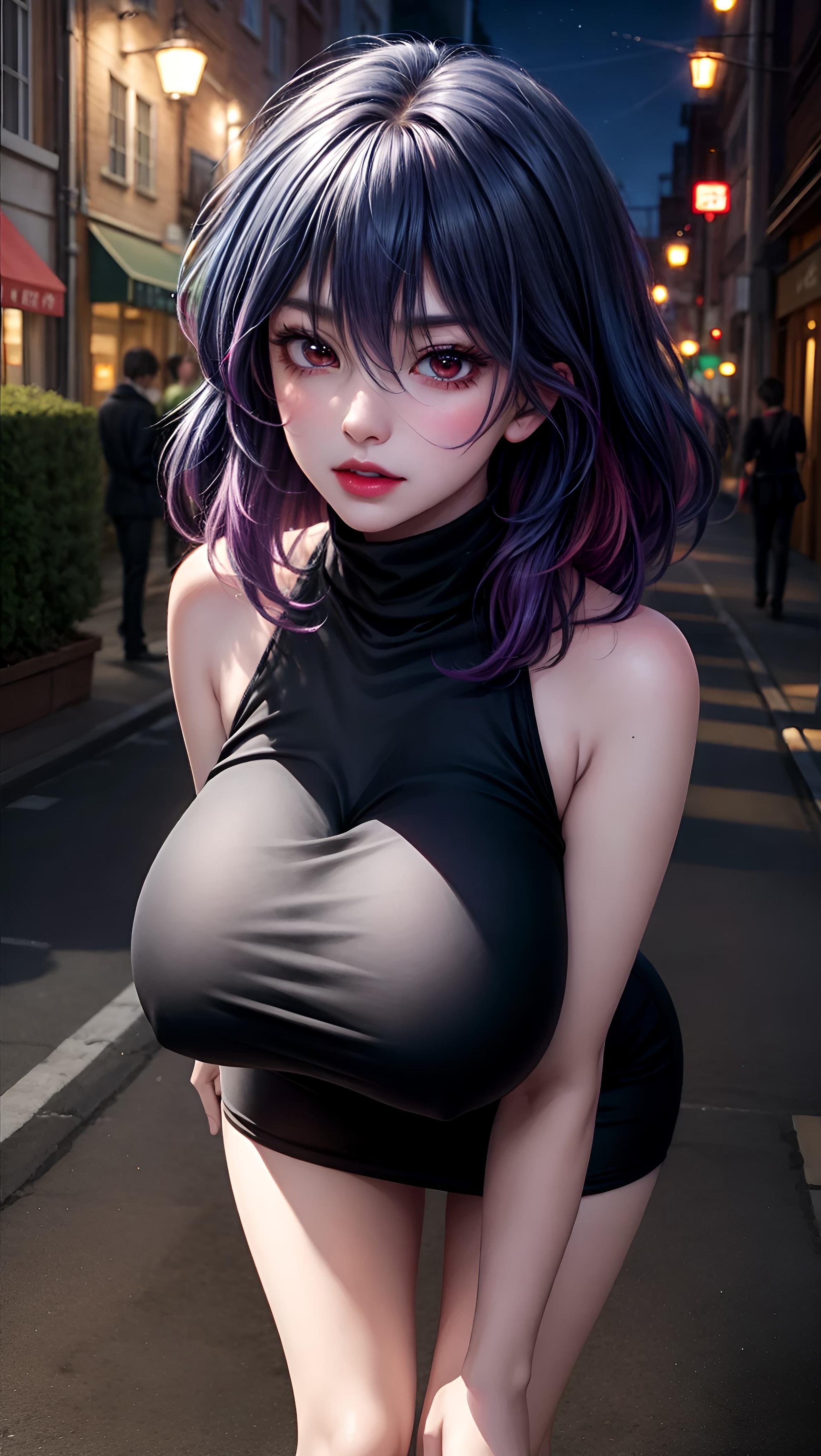 AI生成的動漫女孩 - Vermeil：夜巷綁縛巨乳翹臀 黑髮美腿 63P