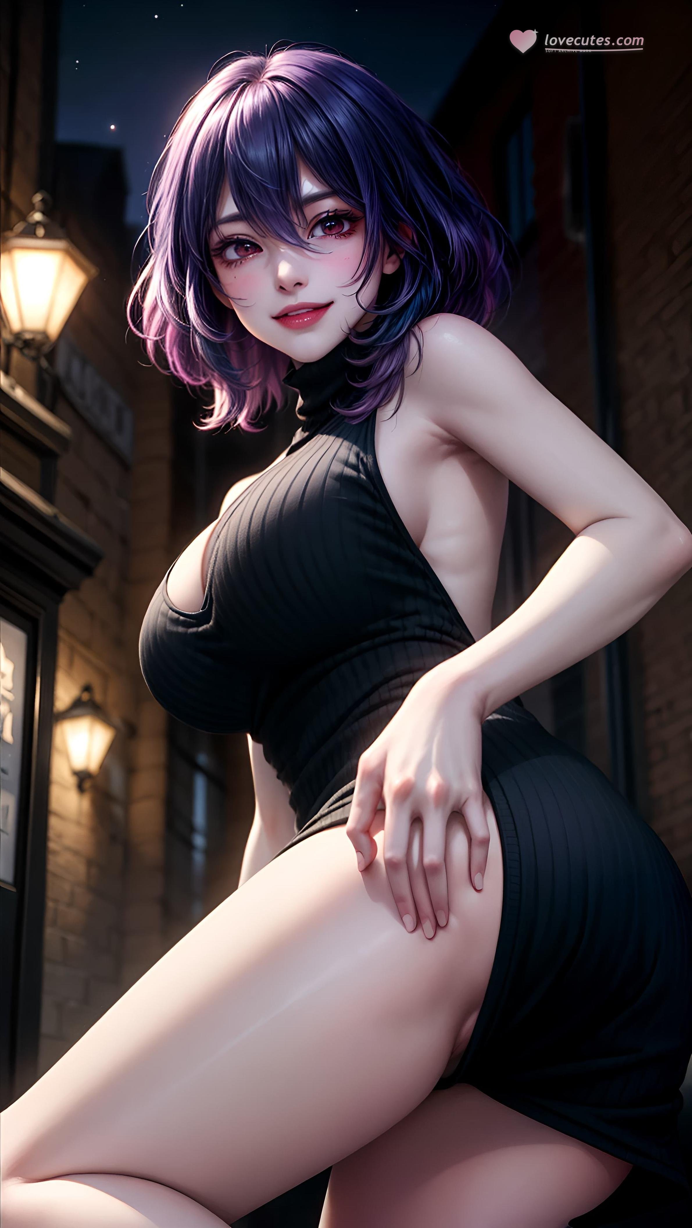 AI生成的動漫女孩 - Vermeil：夜巷綁縛巨乳翹臀 黑髮美腿 63P