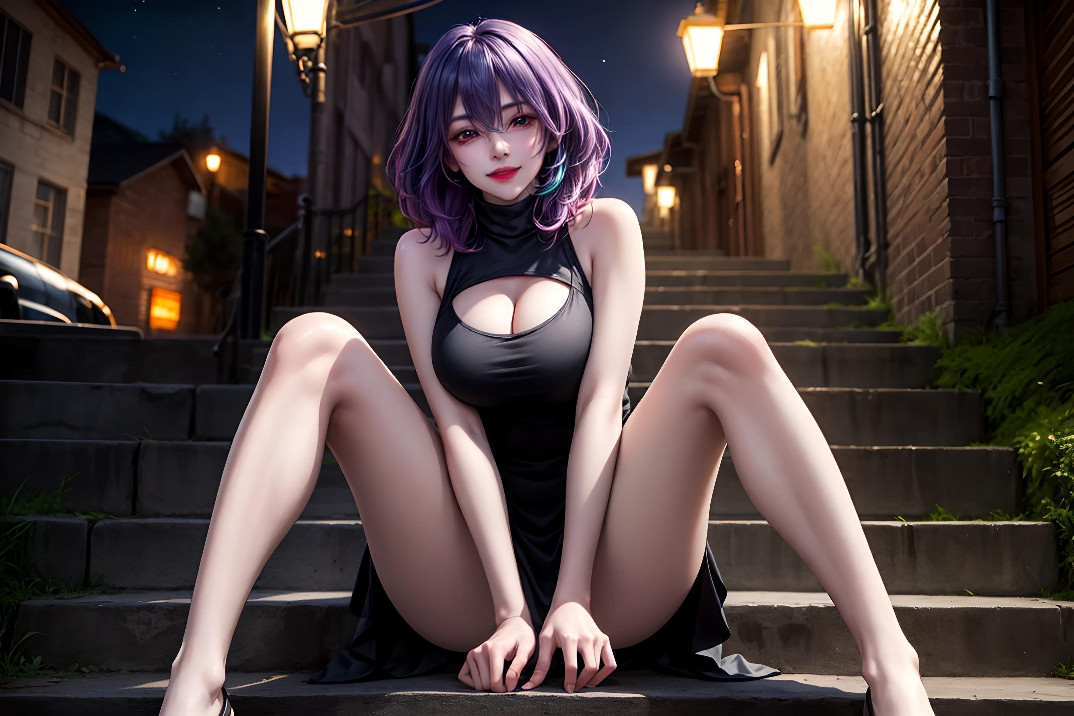 AI生成的動漫女孩 - Vermeil：夜巷綁縛巨乳翹臀 黑髮美腿 63P