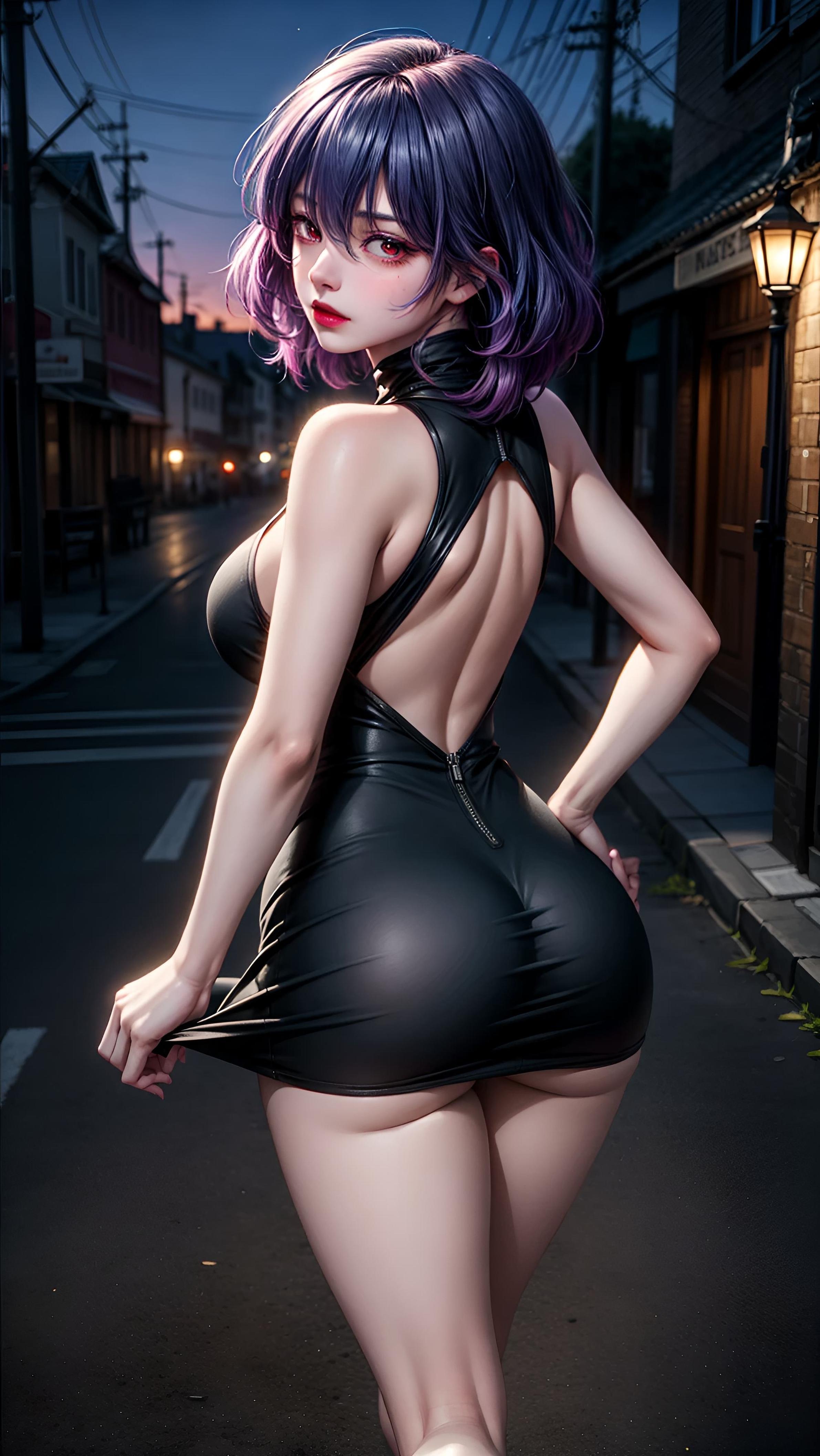AI生成的動漫女孩 - Vermeil：夜巷綁縛巨乳翹臀 黑髮美腿 63P