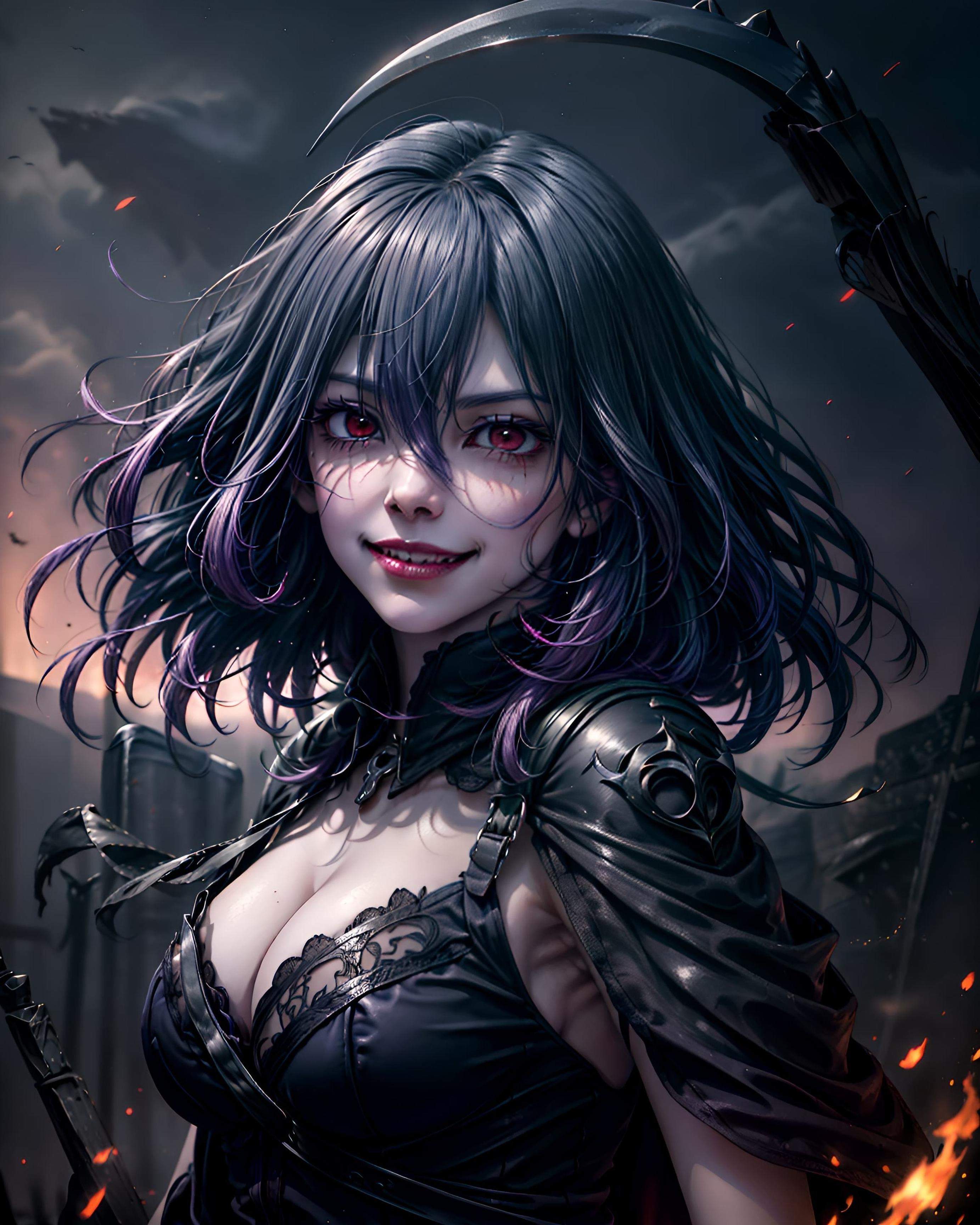 AI Generated Anime Girl - Vermeil: Night Alley Bound Busty Beauty with Black Hair and Beautiful Legs 63P