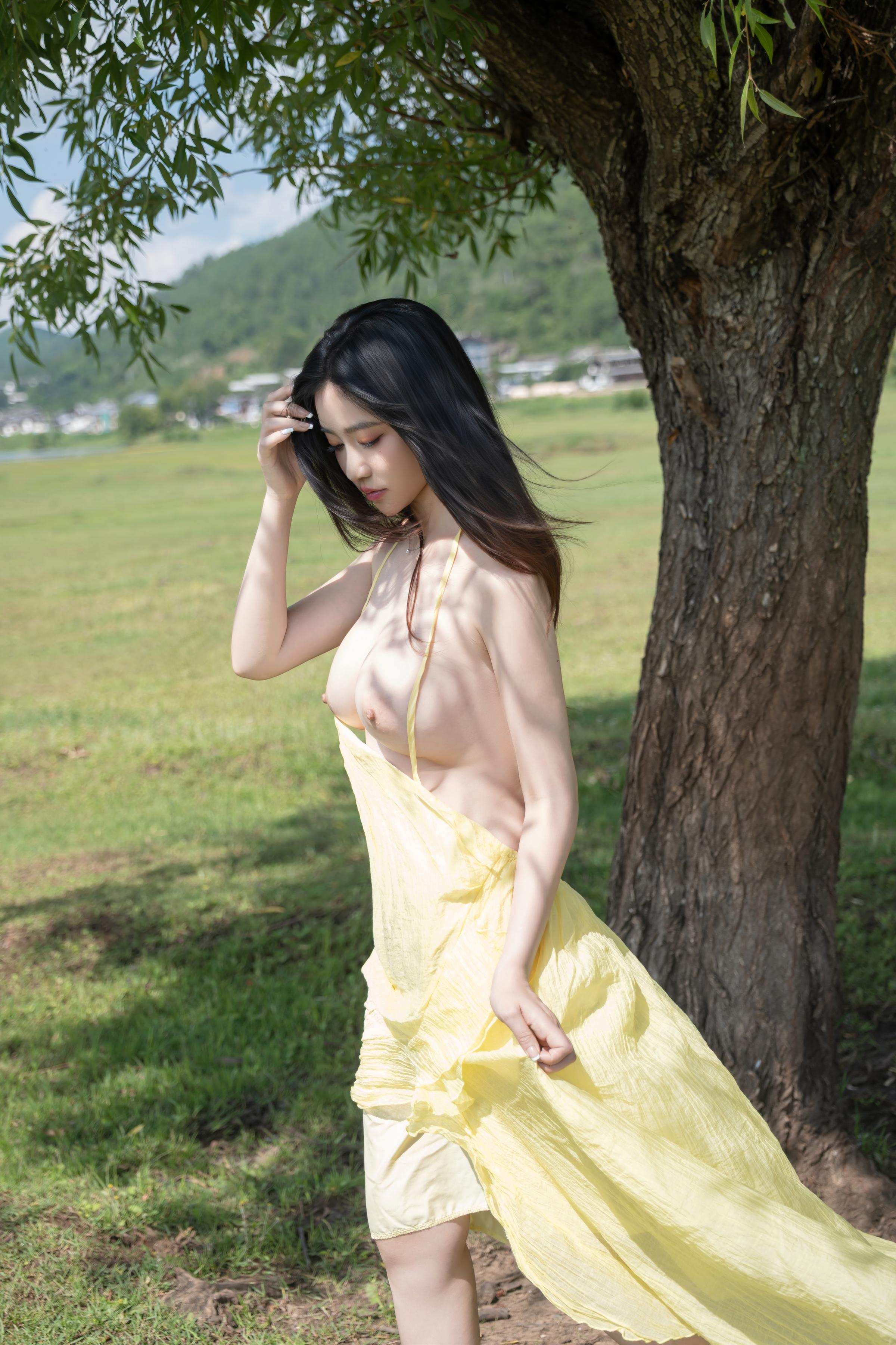 [写真] 年年Nnian - 緑の草原と黄色の布：美脚と露出のアウトドア撮影 83P