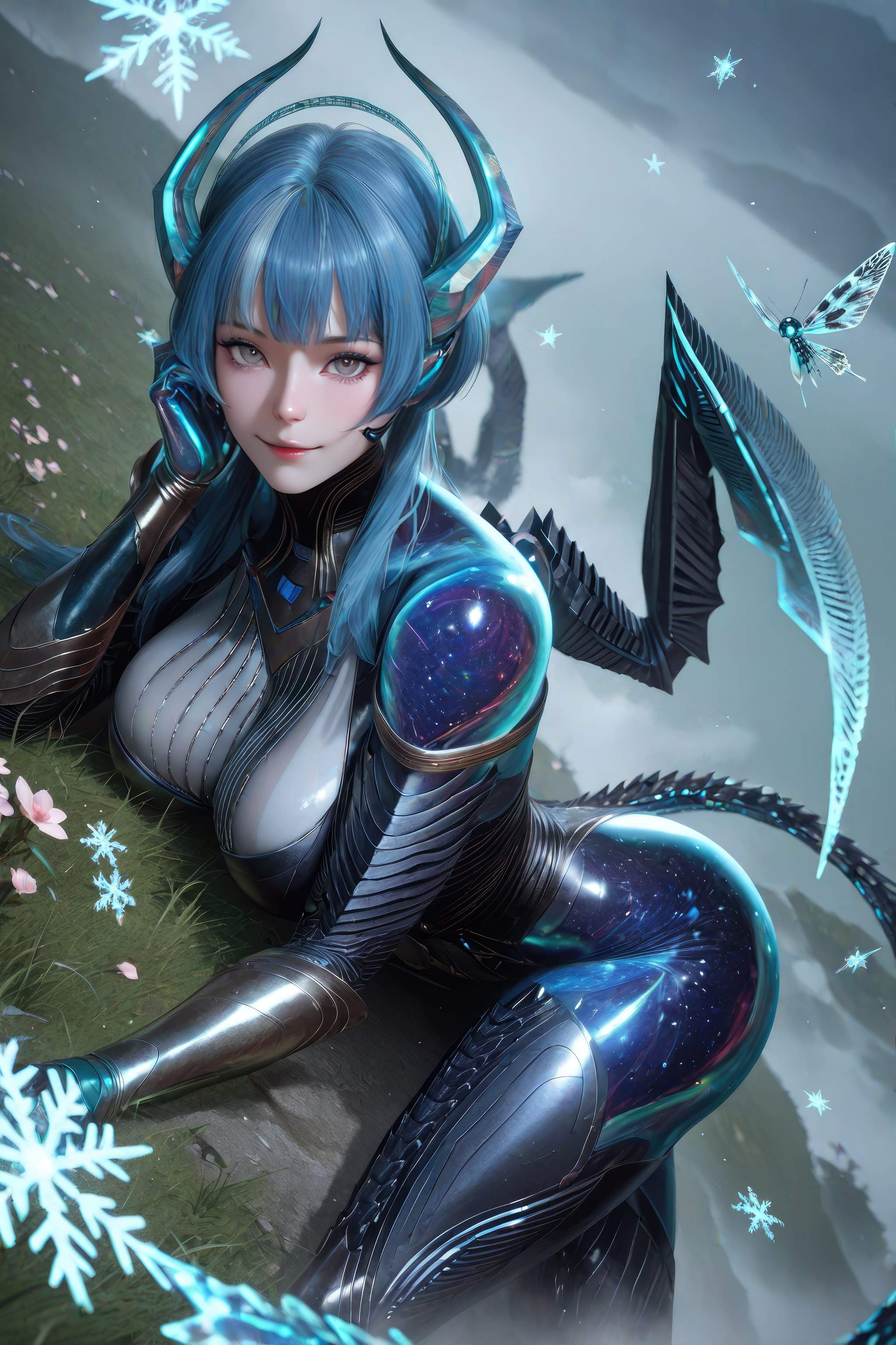 AI生成アニメ少女 - 吞噬星空 巴巴塔：青髪ドラゴン角メカ巨乳 龍翼露穴 999P