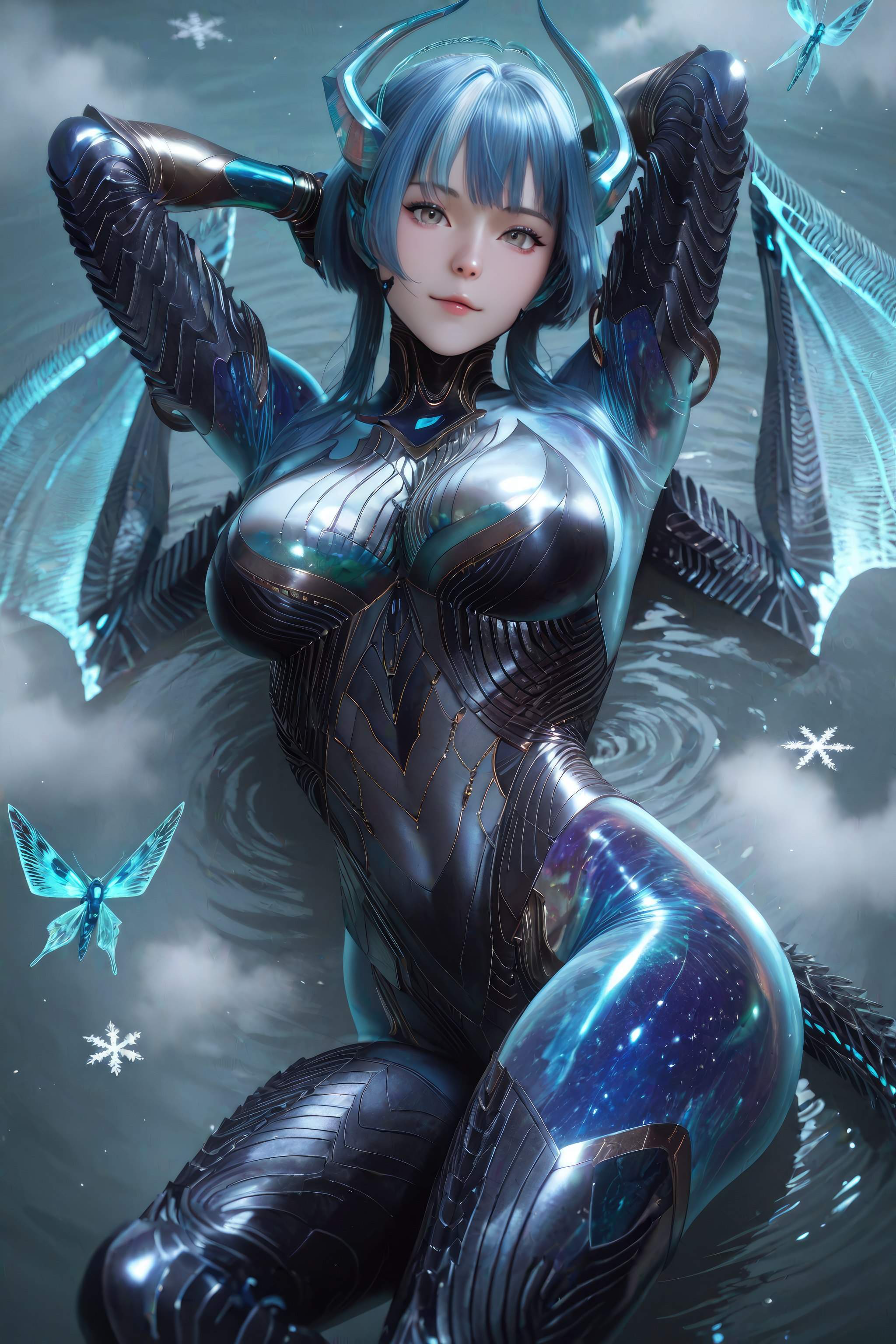 AI生成アニメ少女 - 吞噬星空 巴巴塔：青髪ドラゴン角メカ巨乳 龍翼露穴 999P