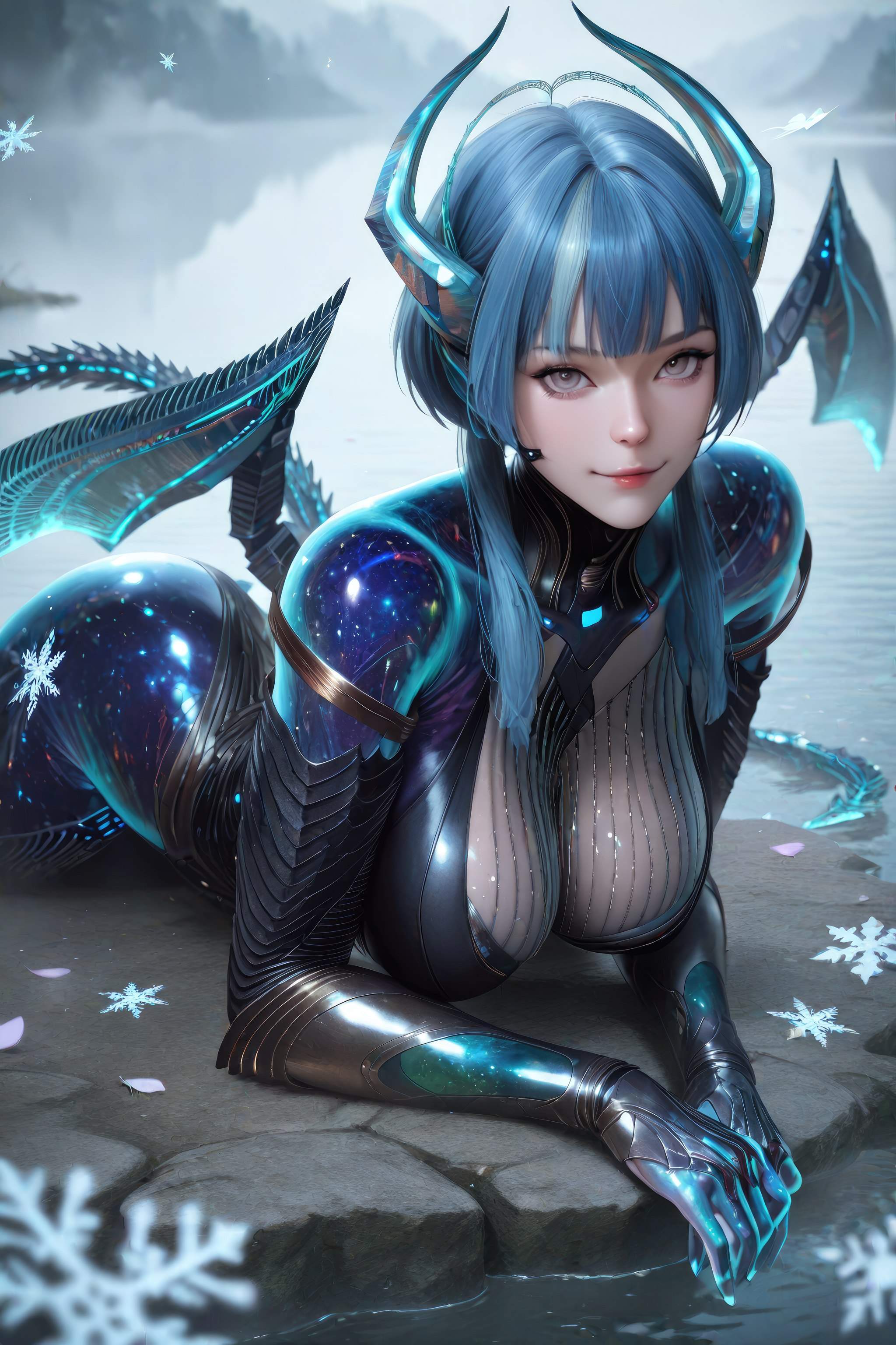AI生成アニメ少女 - 吞噬星空 巴巴塔：青髪ドラゴン角メカ巨乳 龍翼露穴 999P