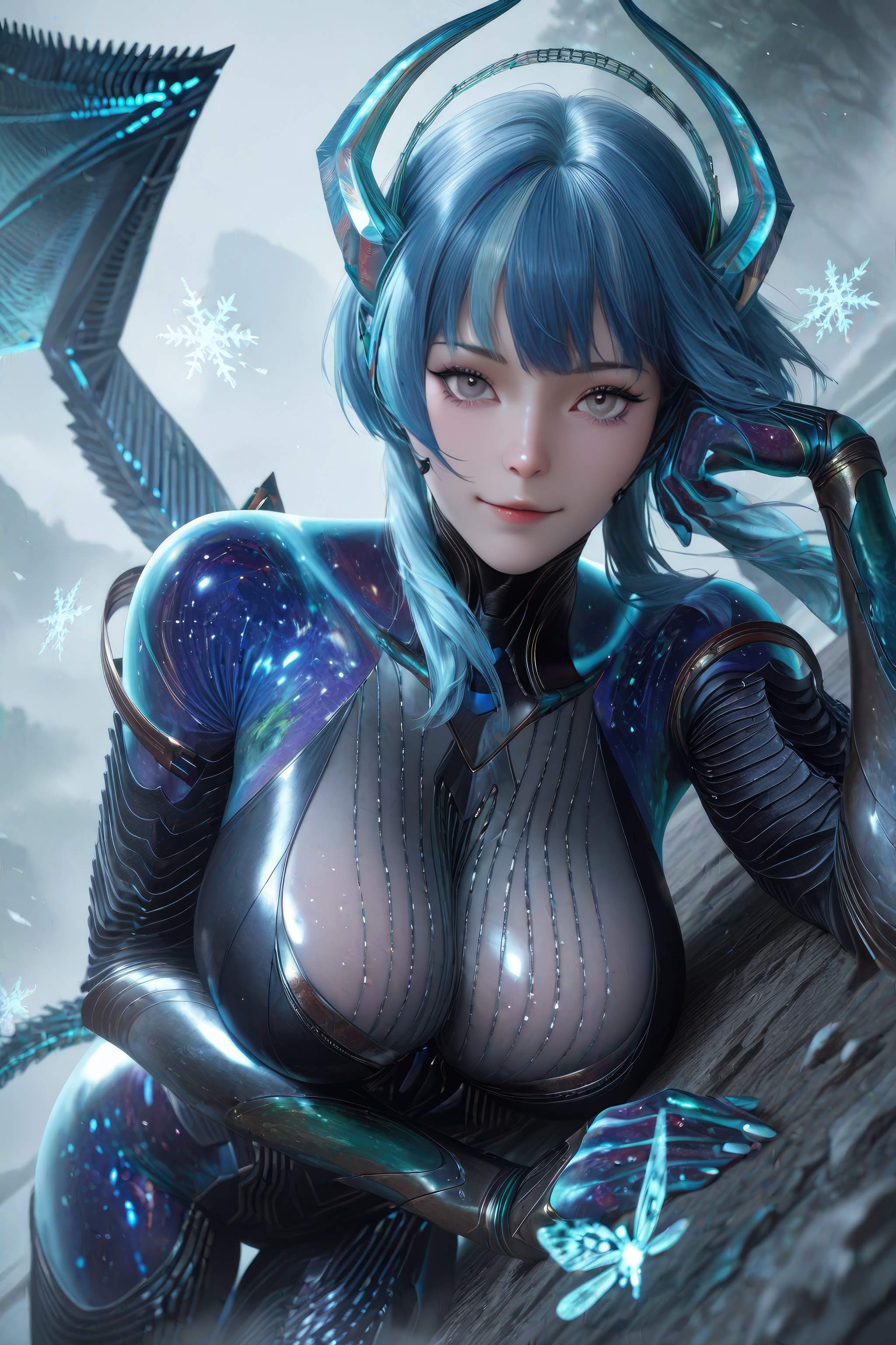 AI生成アニメ少女 - 吞噬星空 巴巴塔：青髪ドラゴン角メカ巨乳 龍翼露穴 999P