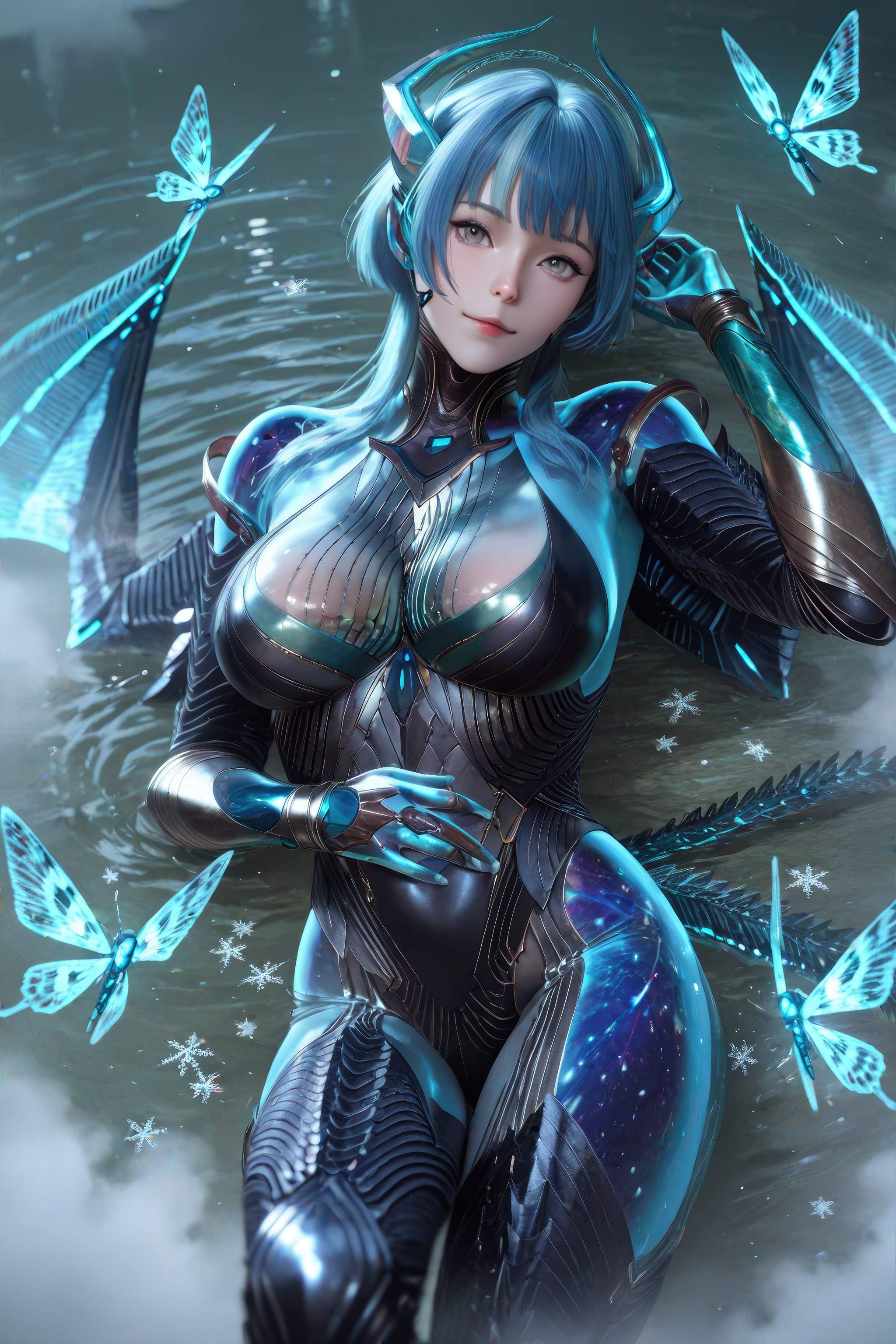 AI生成動漫女孩 - 吞噬星空 巴巴塔：藍髮龍角機甲巨乳 龍翼露穴 999P
