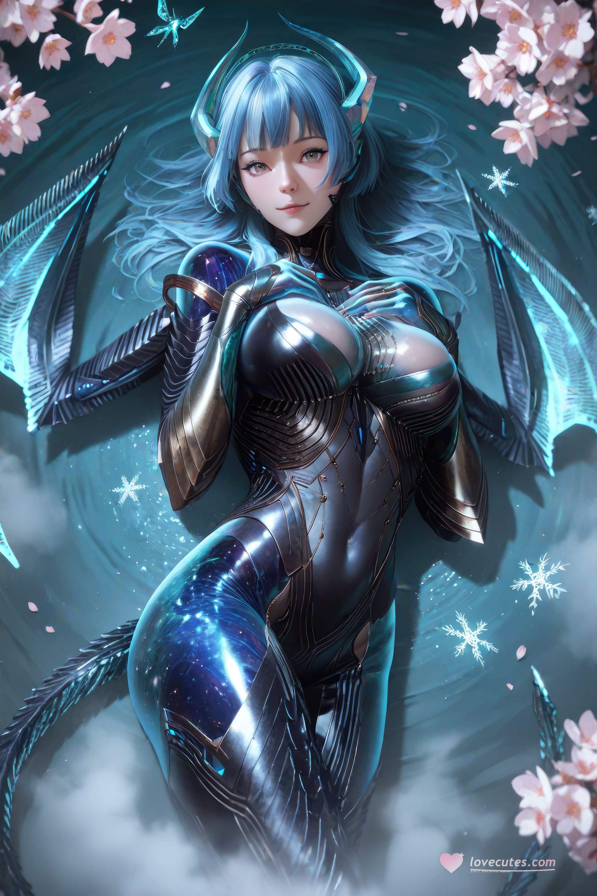 AI生成動漫女孩 - 吞噬星空 巴巴塔：藍髮龍角機甲巨乳 龍翼露穴 999P