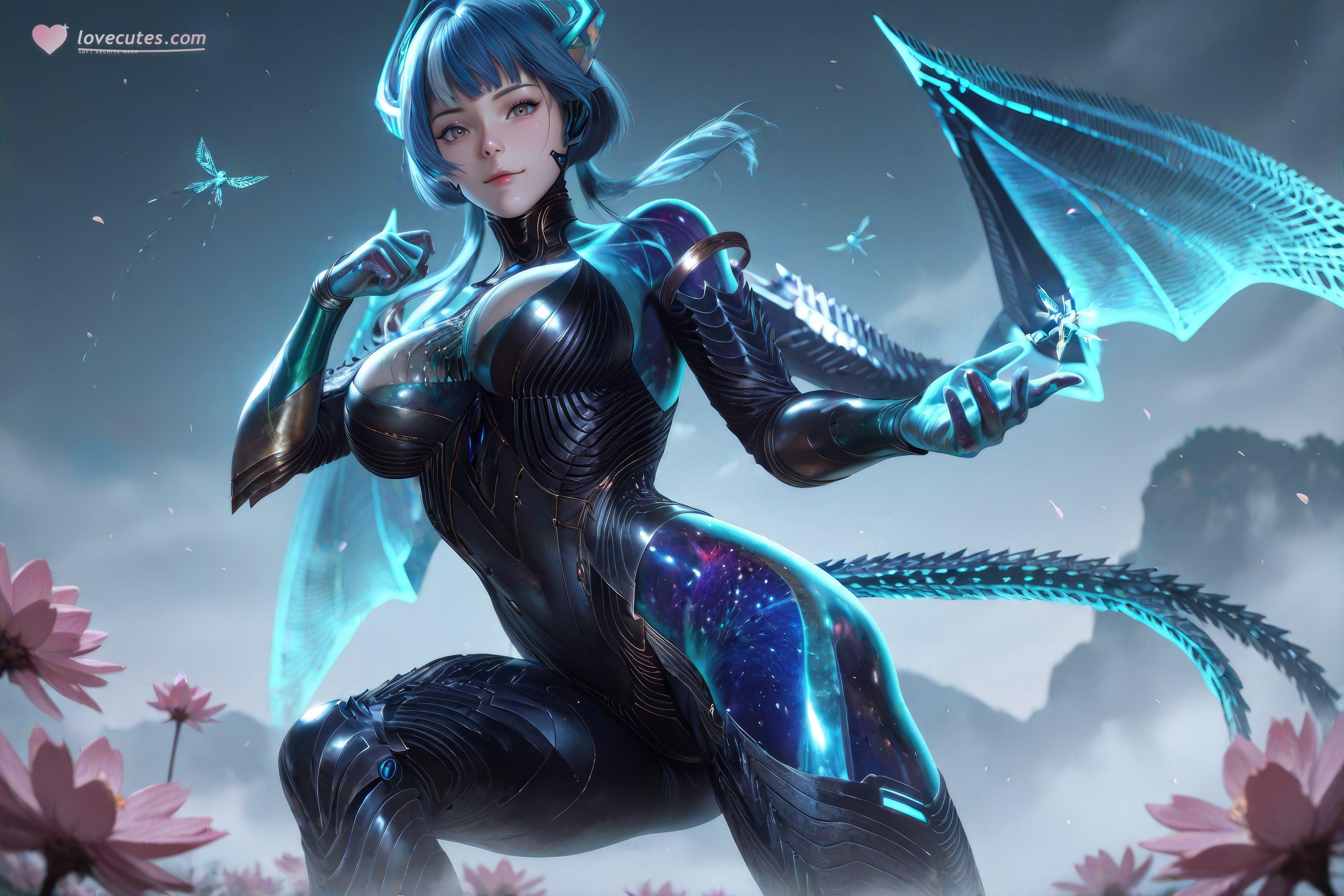 AI生成動漫女孩 - 吞噬星空 巴巴塔：藍髮龍角機甲巨乳 龍翼露穴 999P
