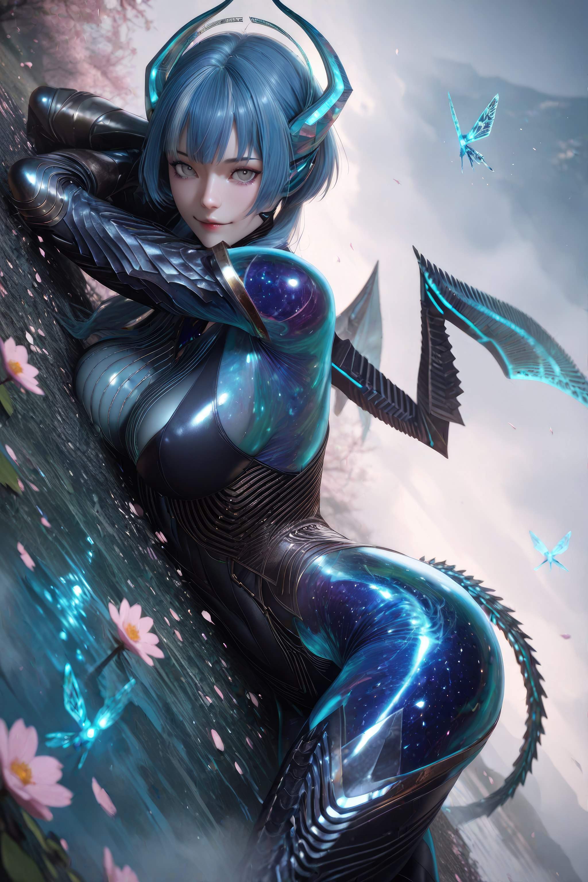 AI生成動漫女孩 - 吞噬星空 巴巴塔：藍髮龍角機甲巨乳 龍翼露穴 999P