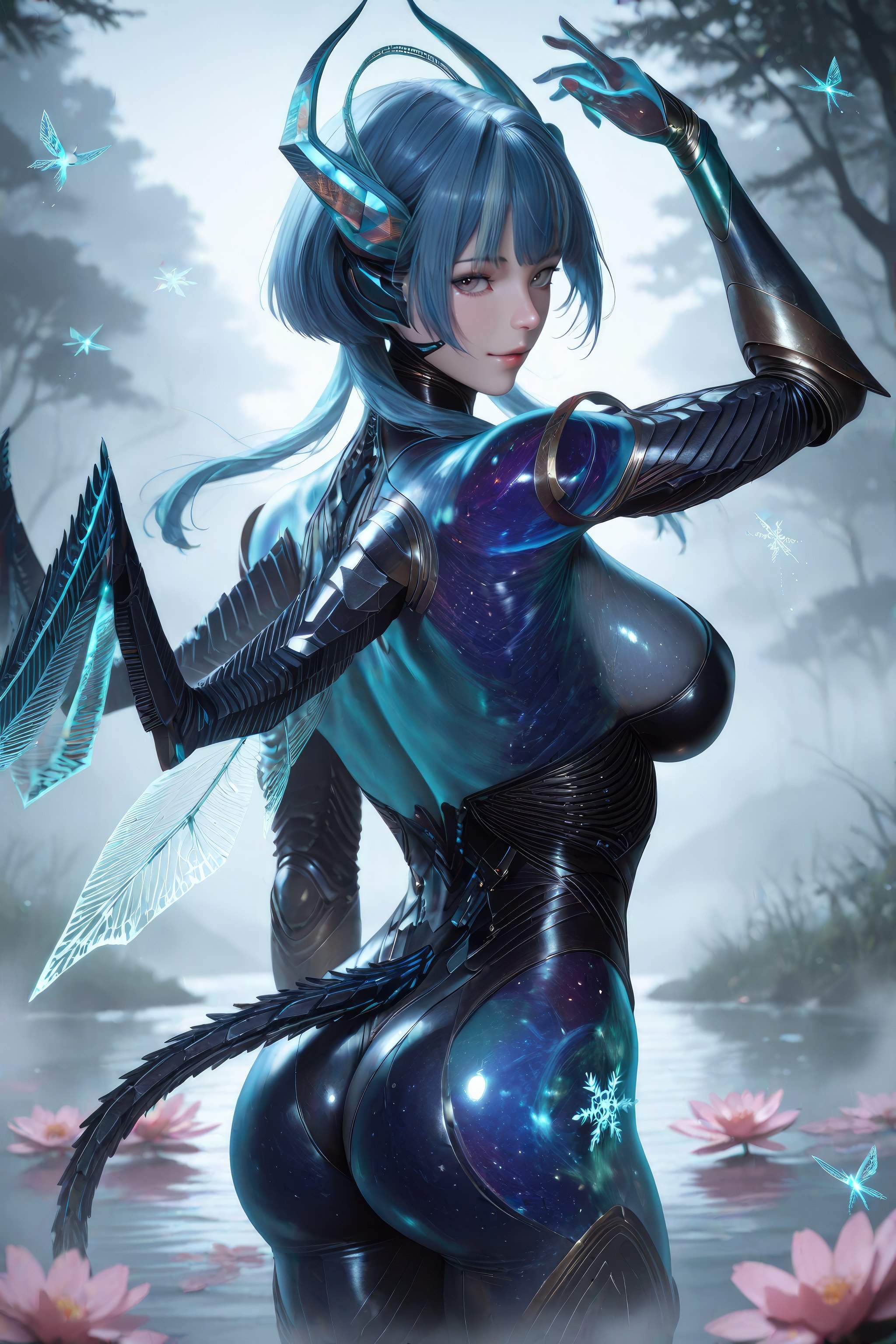AI生成動漫女孩 - 吞噬星空 巴巴塔：藍髮龍角機甲巨乳 龍翼露穴 999P