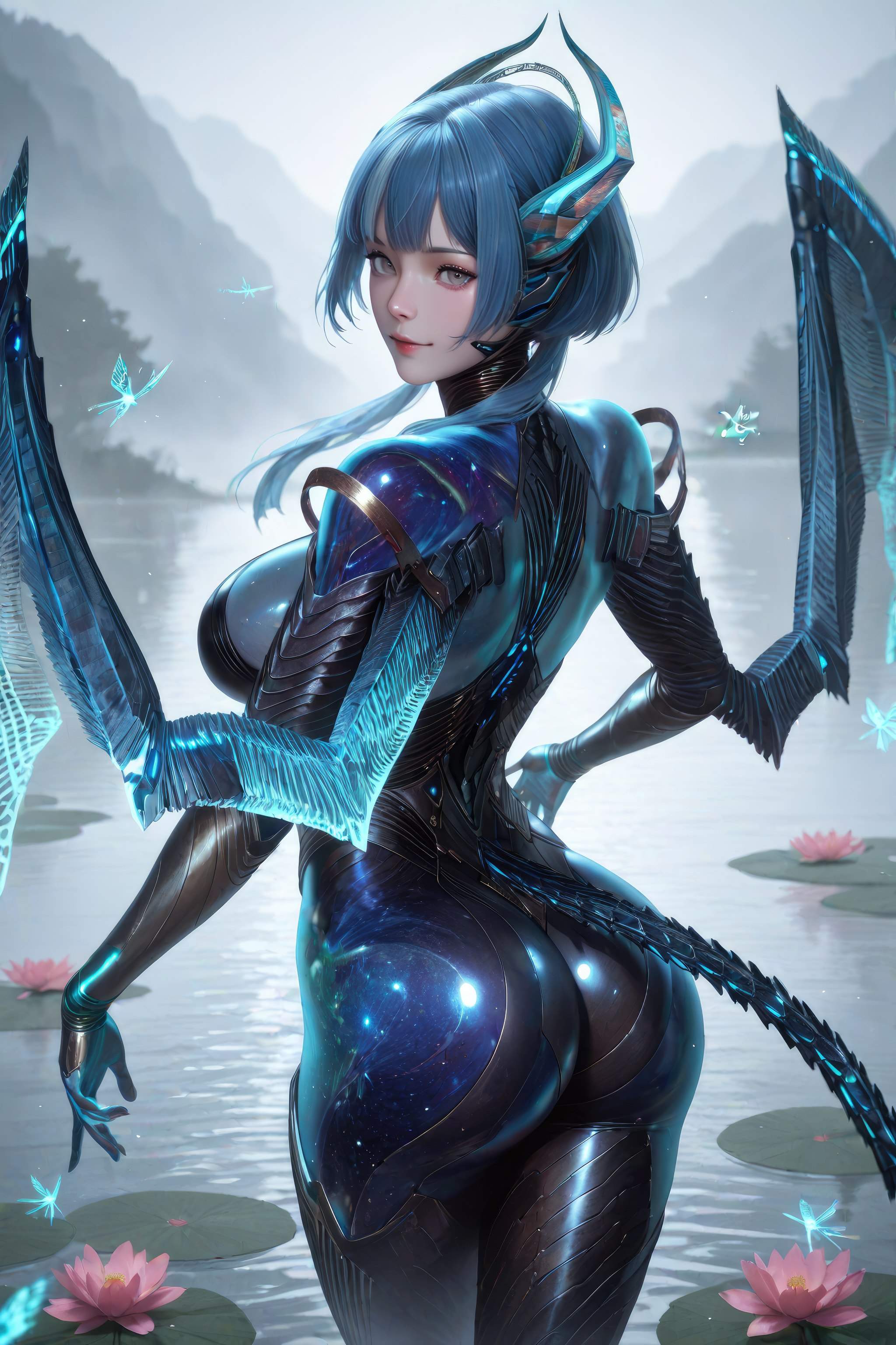 Cô Gái Anime Tạo Bởi AI - 吞噬星空 巴巴塔：Xác Suất Rồng Xanh Tóc, Giáp Khổng Lồ, Cánh Rồng 999P