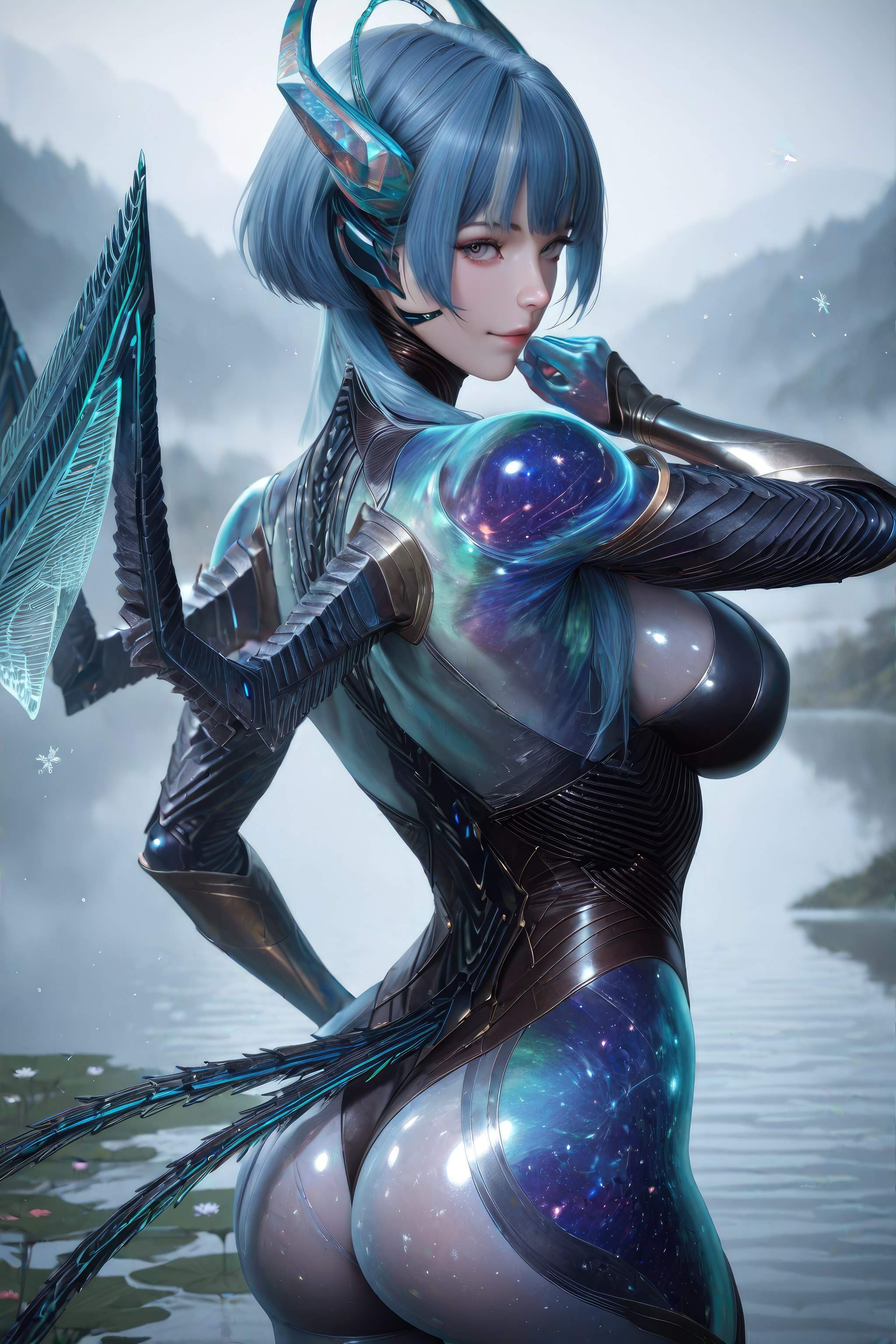 Cô Gái Anime Tạo Bởi AI - 吞噬星空 巴巴塔：Xác Suất Rồng Xanh Tóc, Giáp Khổng Lồ, Cánh Rồng 999P