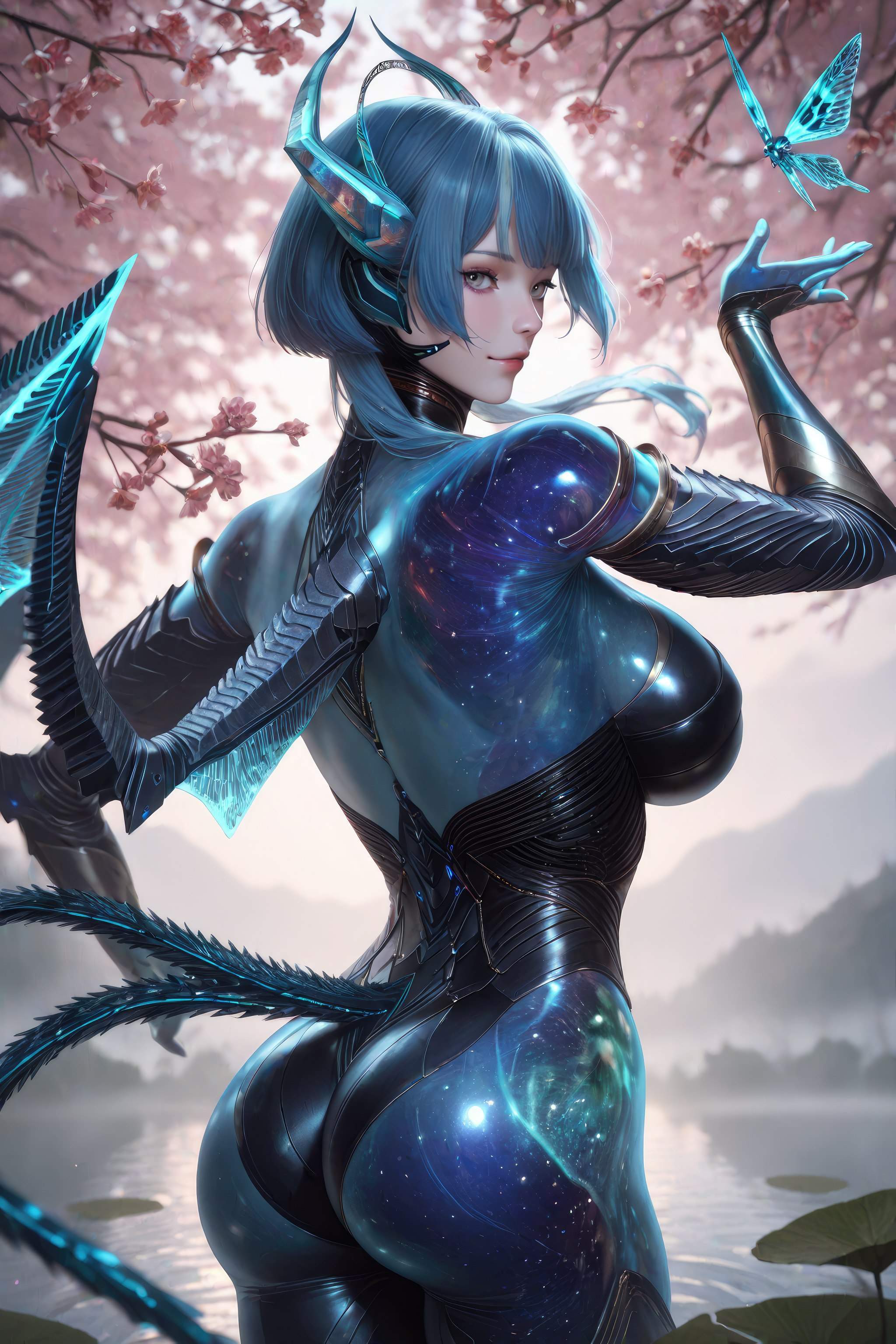 Cô Gái Anime Tạo Bởi AI - 吞噬星空 巴巴塔：Xác Suất Rồng Xanh Tóc, Giáp Khổng Lồ, Cánh Rồng 999P