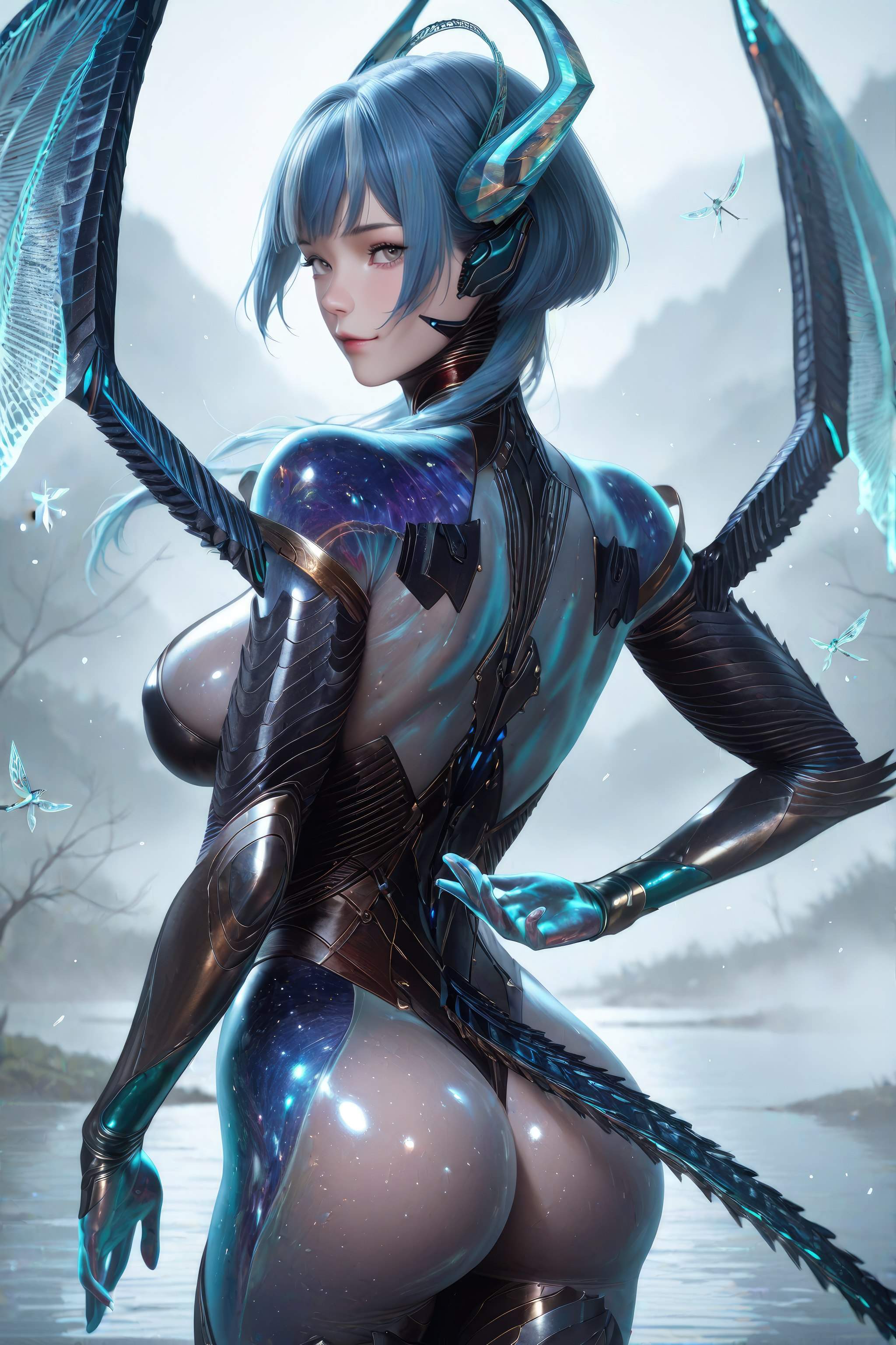 Cô Gái Anime Tạo Bởi AI - 吞噬星空 巴巴塔：Xác Suất Rồng Xanh Tóc, Giáp Khổng Lồ, Cánh Rồng 999P