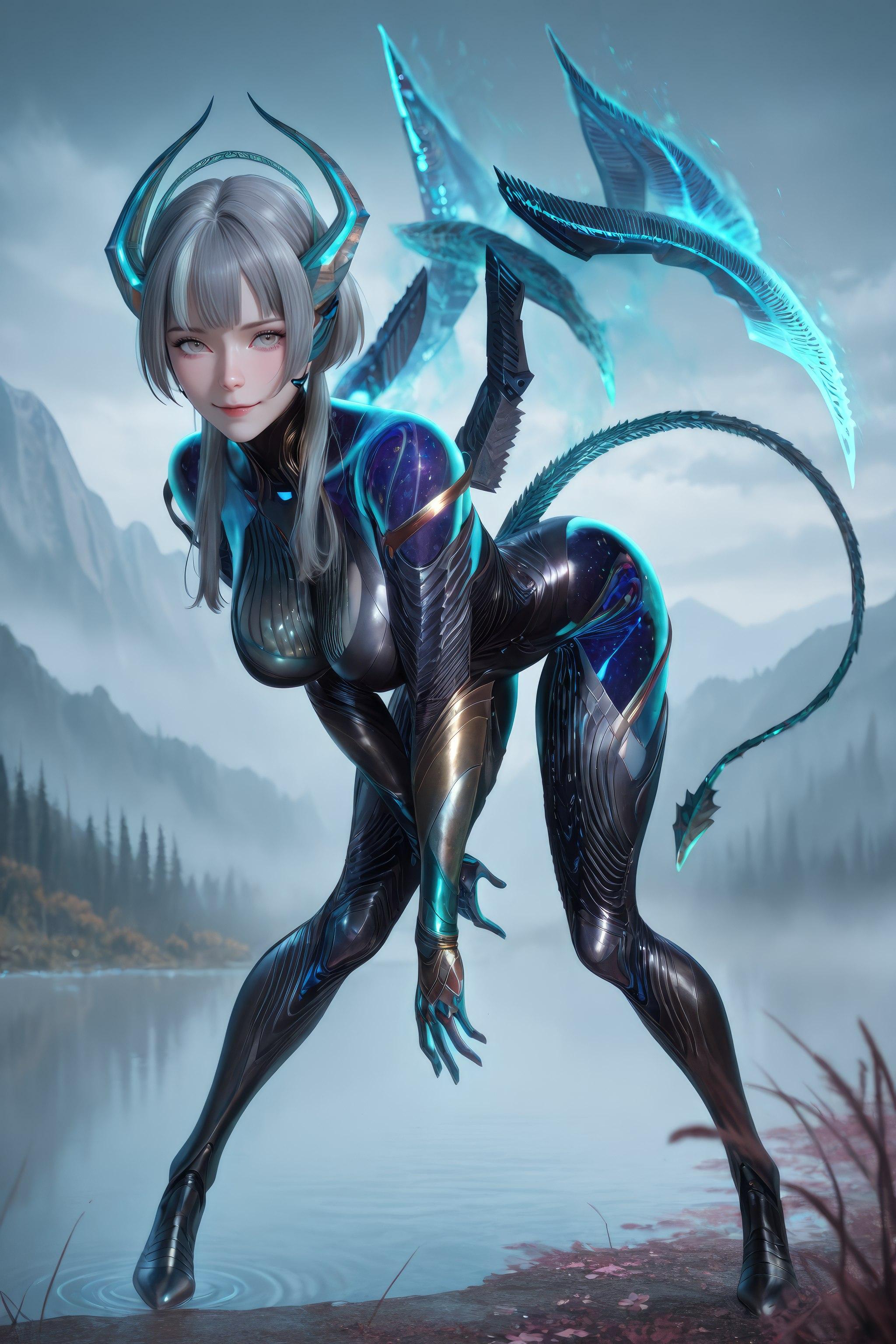 Cô Gái Anime Tạo Bởi AI - 吞噬星空 巴巴塔：Xác Suất Rồng Xanh Tóc, Giáp Khổng Lồ, Cánh Rồng 999P