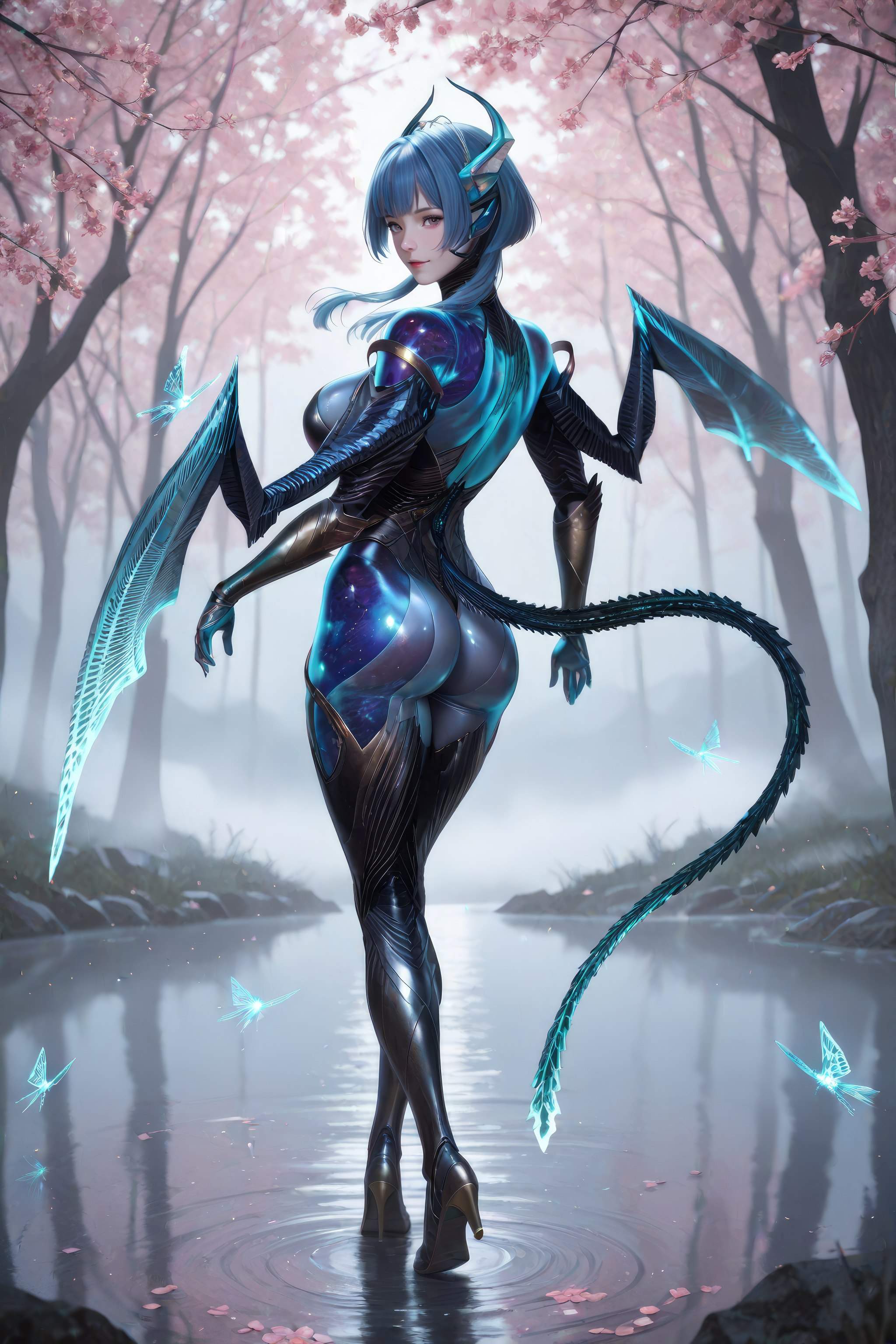 Cô Gái Anime Tạo Bởi AI - 吞噬星空 巴巴塔：Xác Suất Rồng Xanh Tóc, Giáp Khổng Lồ, Cánh Rồng 999P