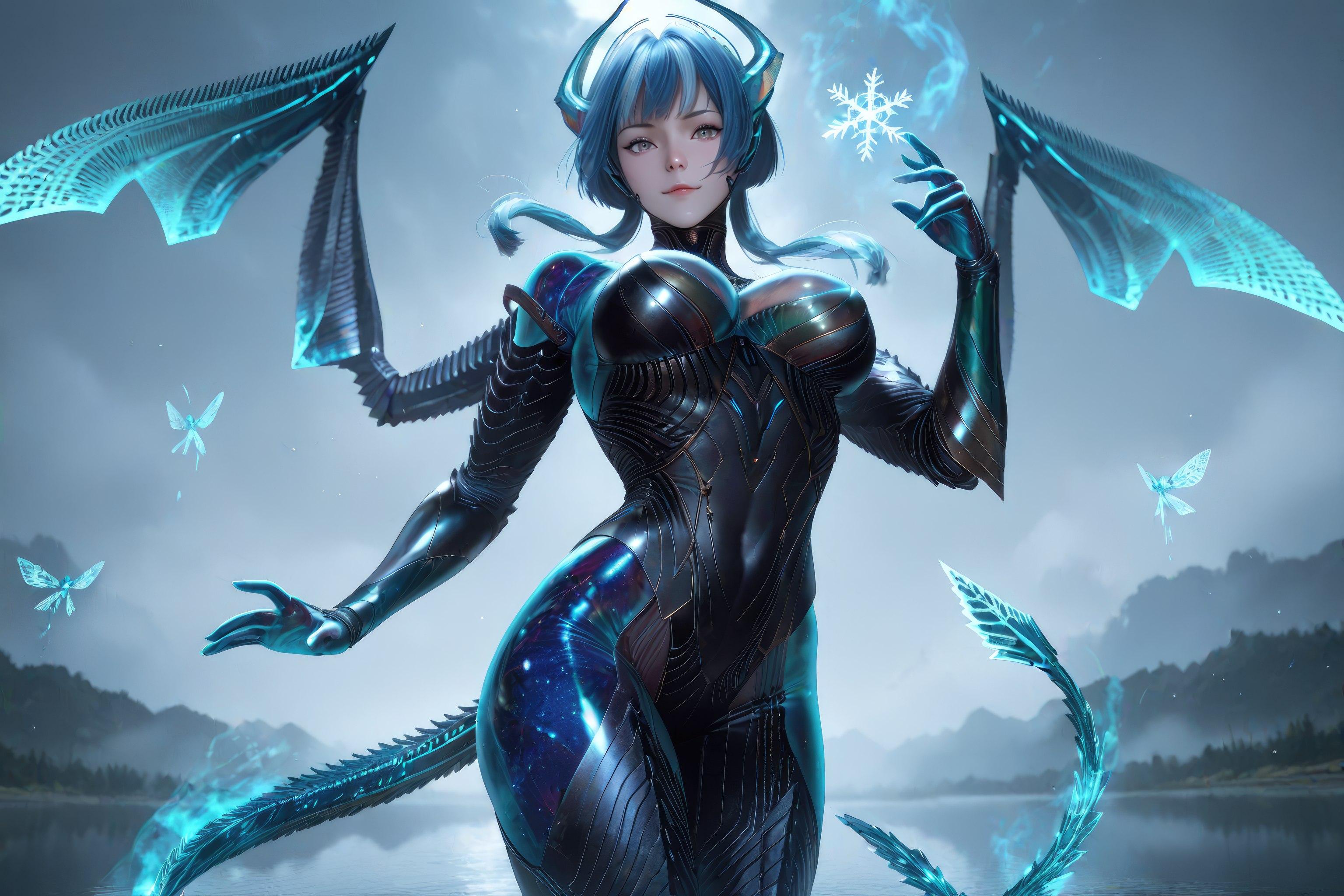 Cô Gái Anime Tạo Bởi AI - 吞噬星空 巴巴塔：Xác Suất Rồng Xanh Tóc, Giáp Khổng Lồ, Cánh Rồng 999P