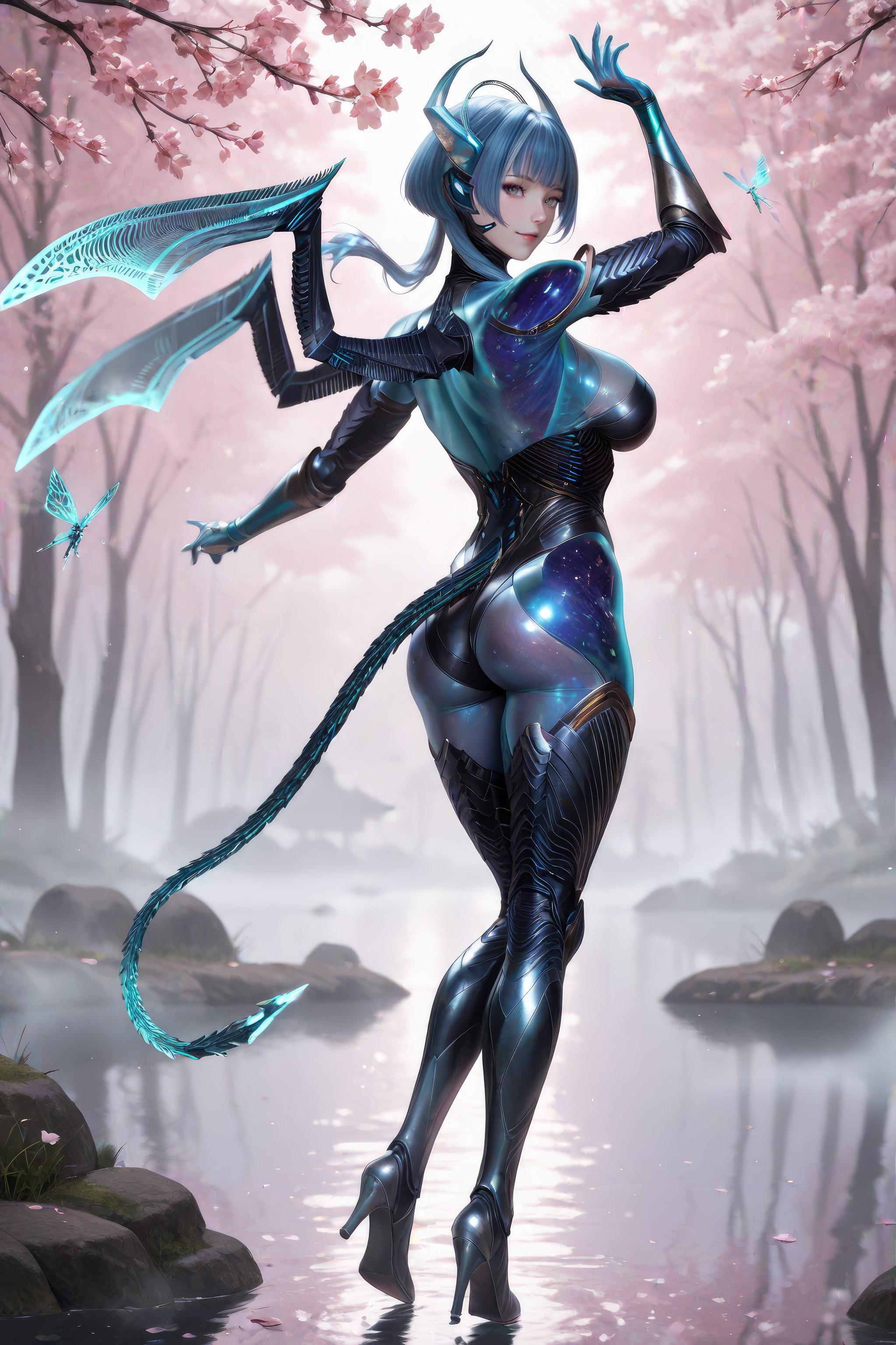 Cô Gái Anime Tạo Bởi AI - 吞噬星空 巴巴塔：Xác Suất Rồng Xanh Tóc, Giáp Khổng Lồ, Cánh Rồng 999P