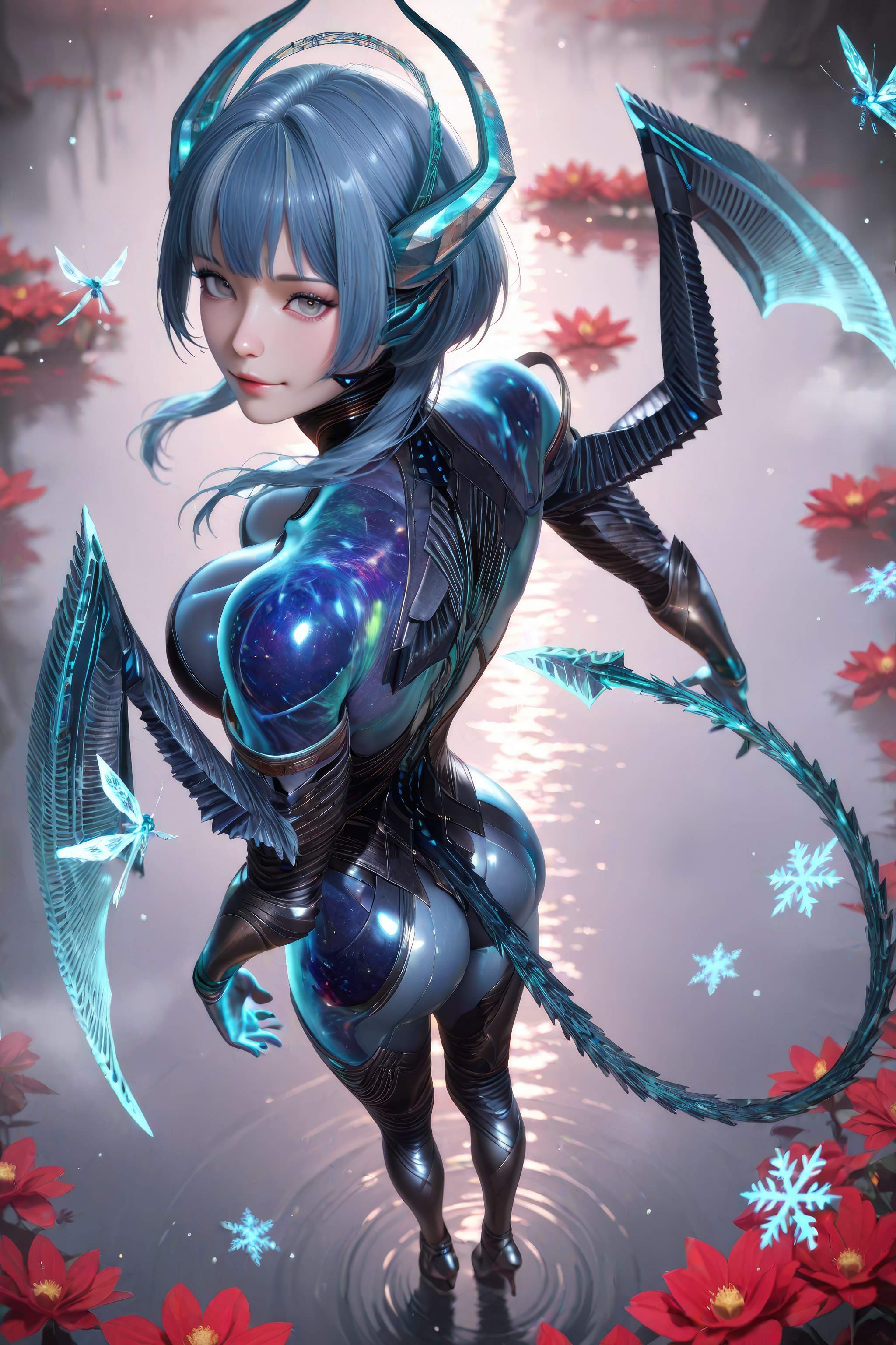 AI生成アニメ少女 - 吞噬星空 巴巴塔：青髪ドラゴン角メカ巨乳 龍翼露穴 999P