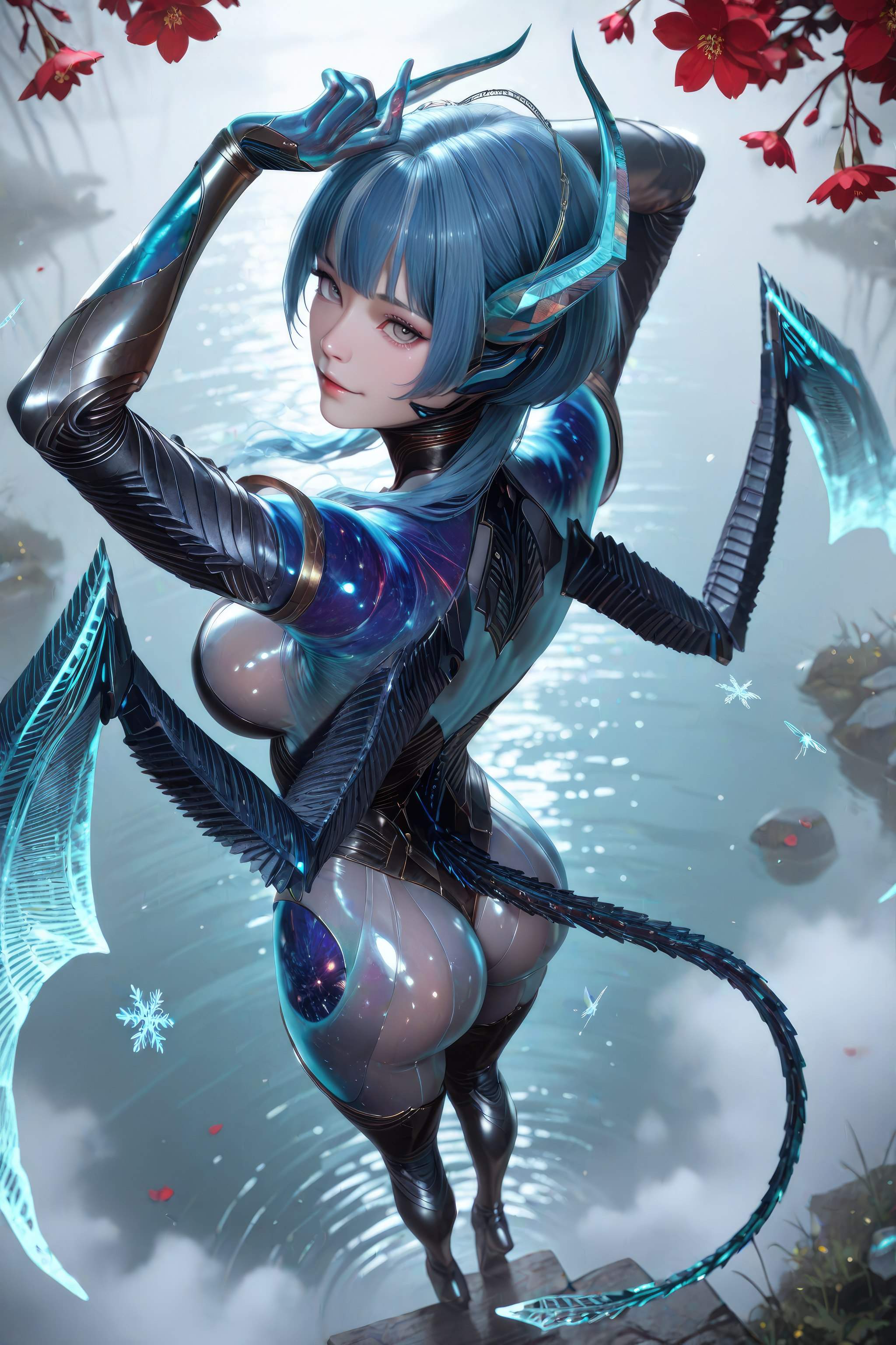 AI生成アニメ少女 - 吞噬星空 巴巴塔：青髪ドラゴン角メカ巨乳 龍翼露穴 999P